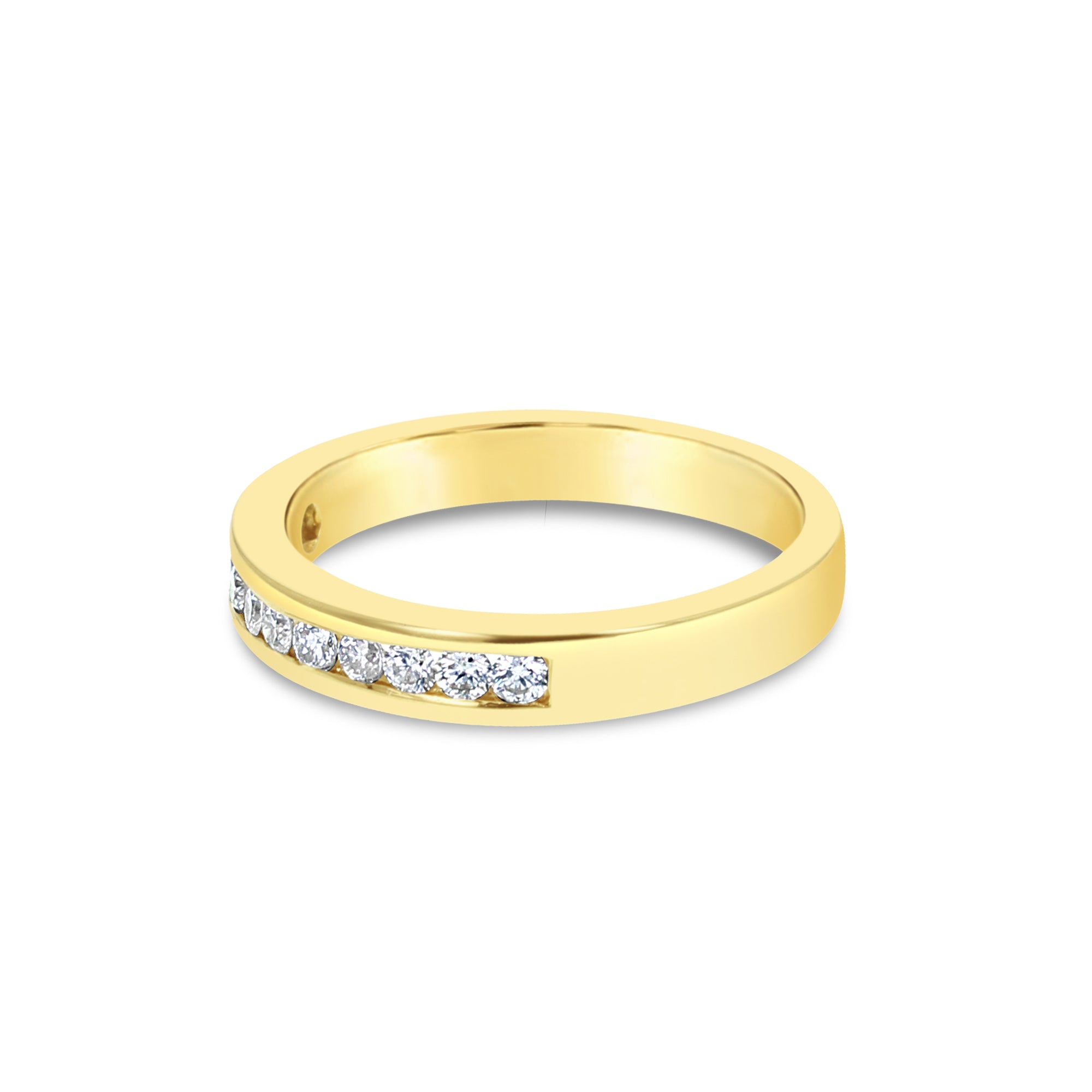 Alianza de boda de oro amarillo de 18 quilates con diamantes engastados en canal, 0,24 ct