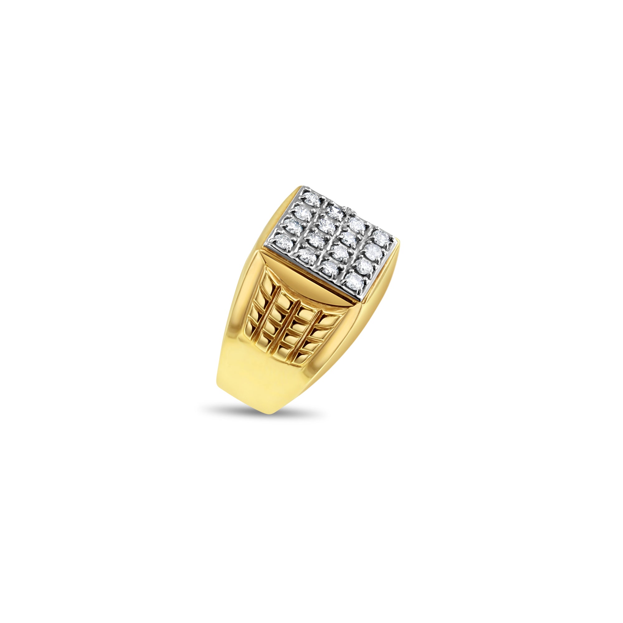 Sixteen Stone Square Faced Diamond Cluster Ring with Brick Patterned Band