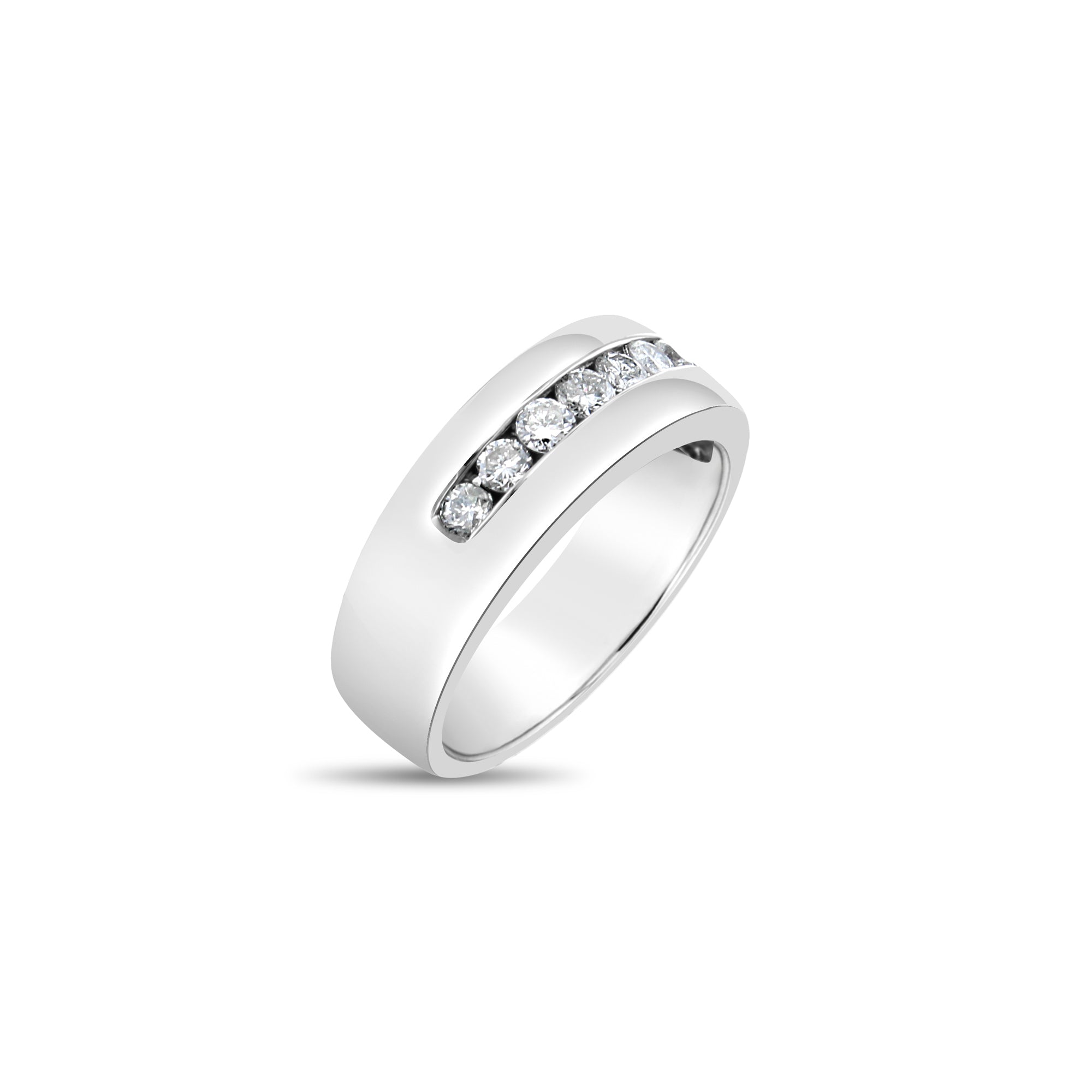 Alianza de bodas de oro blanco de 14 k con diamantes engastados en canal ancho de medio quilate