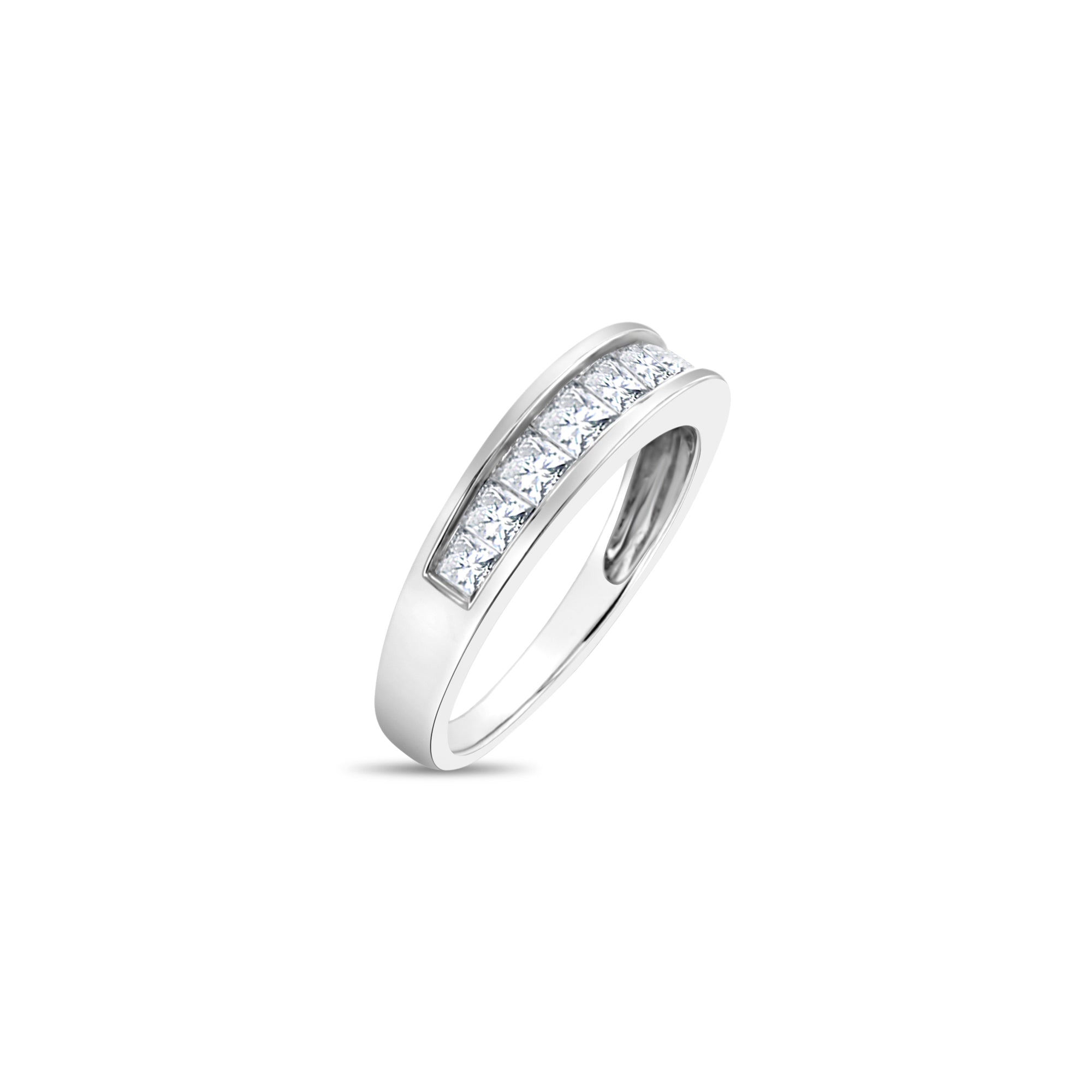 Alianza de boda de oro blanco de 14 k con canal de corte princesa de un quilate