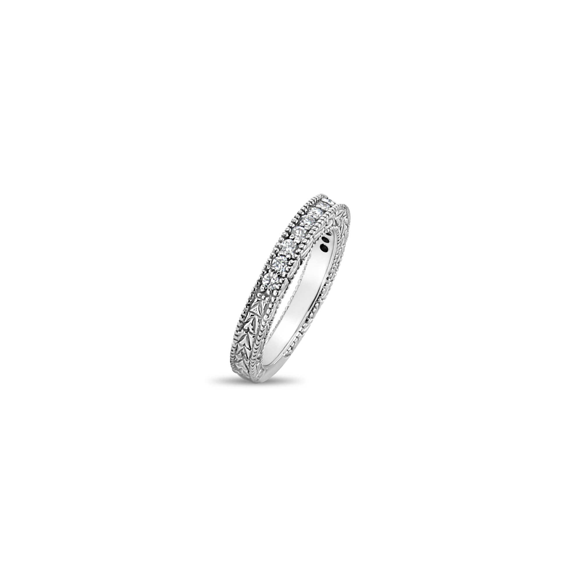 Alianza de boda con diamantes engastados en oro blanco de 14 quilates, 0,38 ct