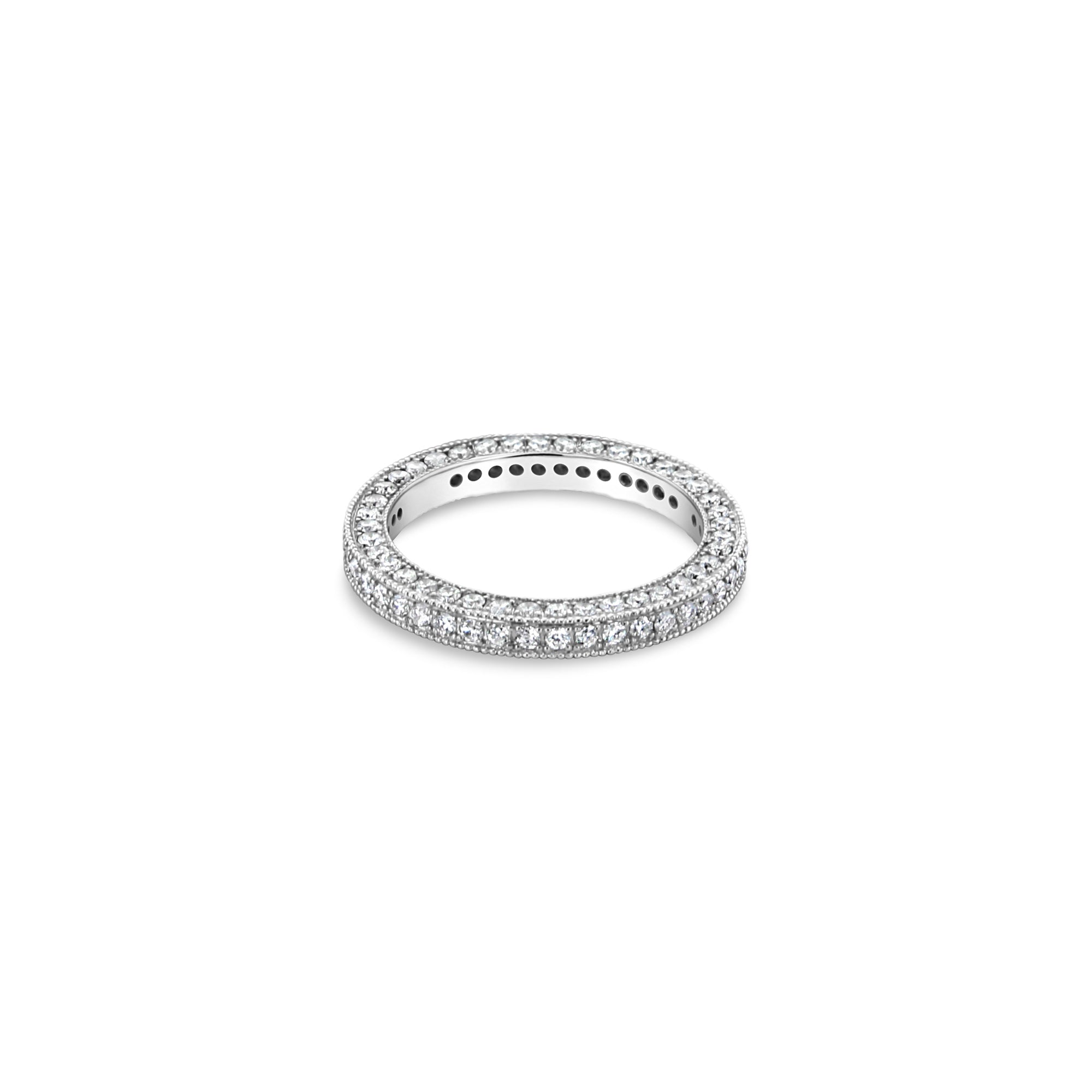 Alianza de boda de oro blanco de 18 k con pavé de diamantes y engaste de cuentas de 1 quilate