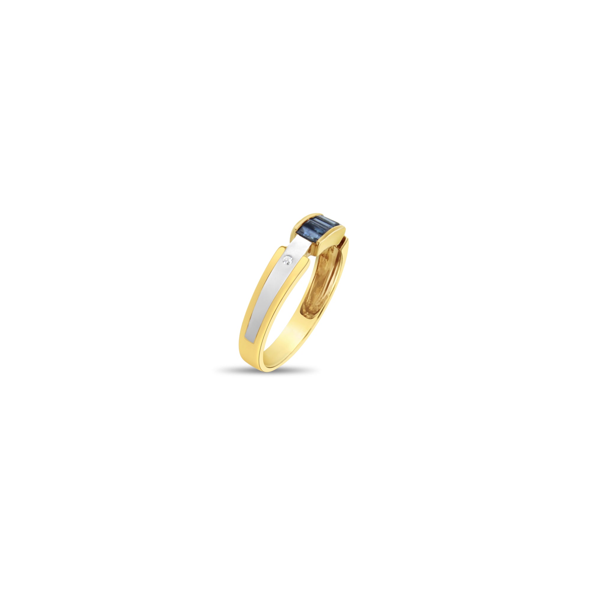 Anillo de oro multicolor con zafiro y acabado satinado