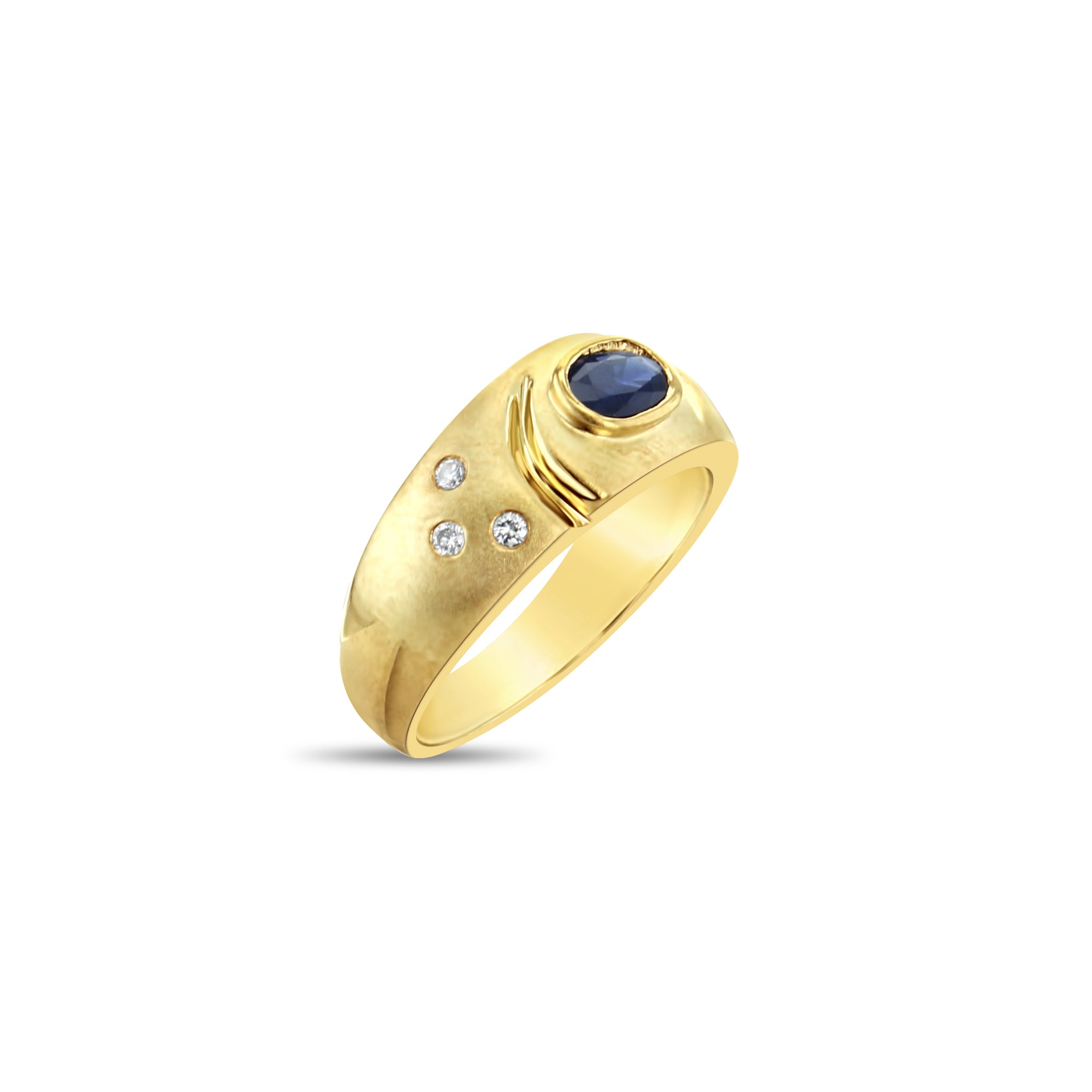 Banda de zafiro ovalado con detalles de diamantes en oro amarillo de 14 k