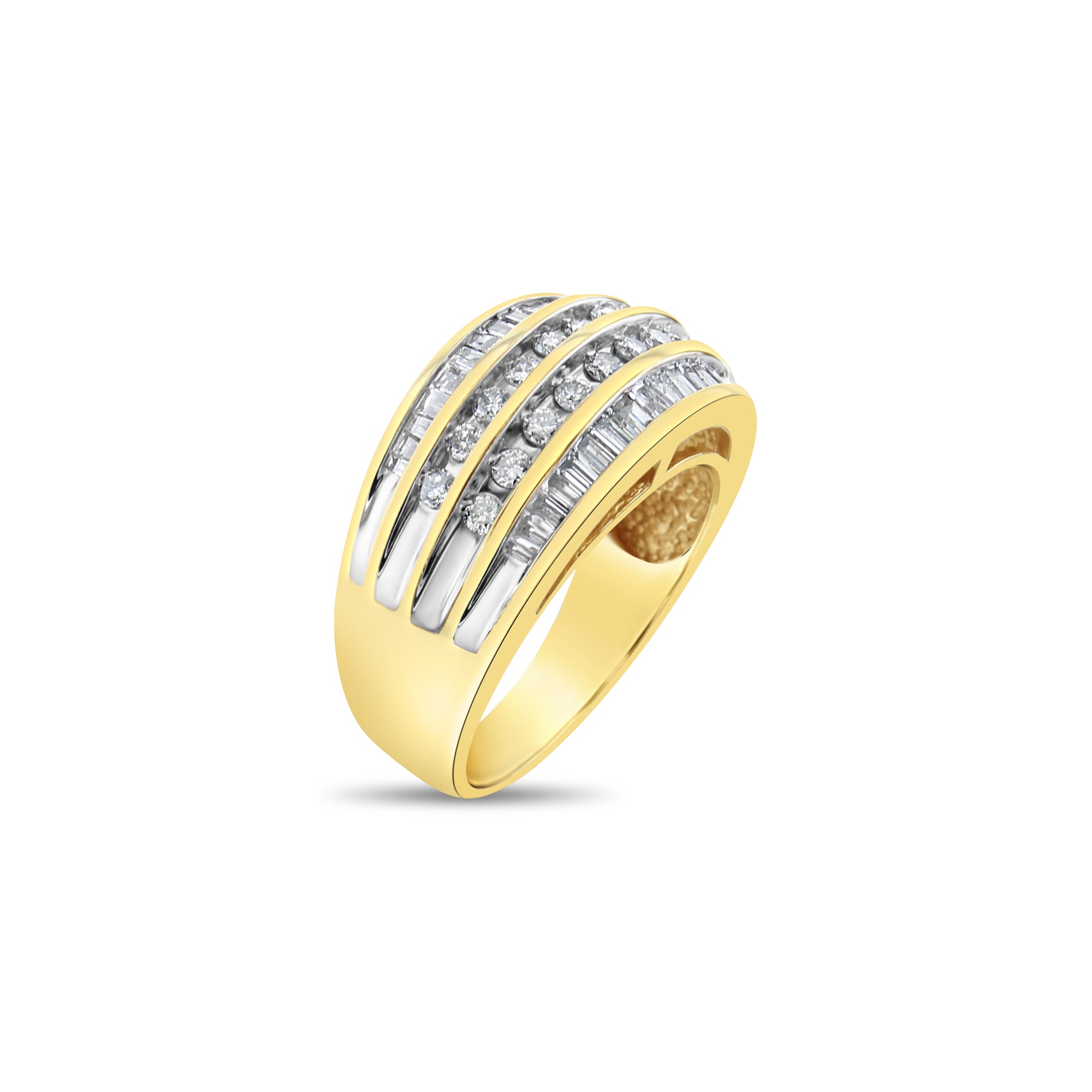 Alianza de boda vintage de cuatro filas de diamantes en oro de dos tonos de 14 k