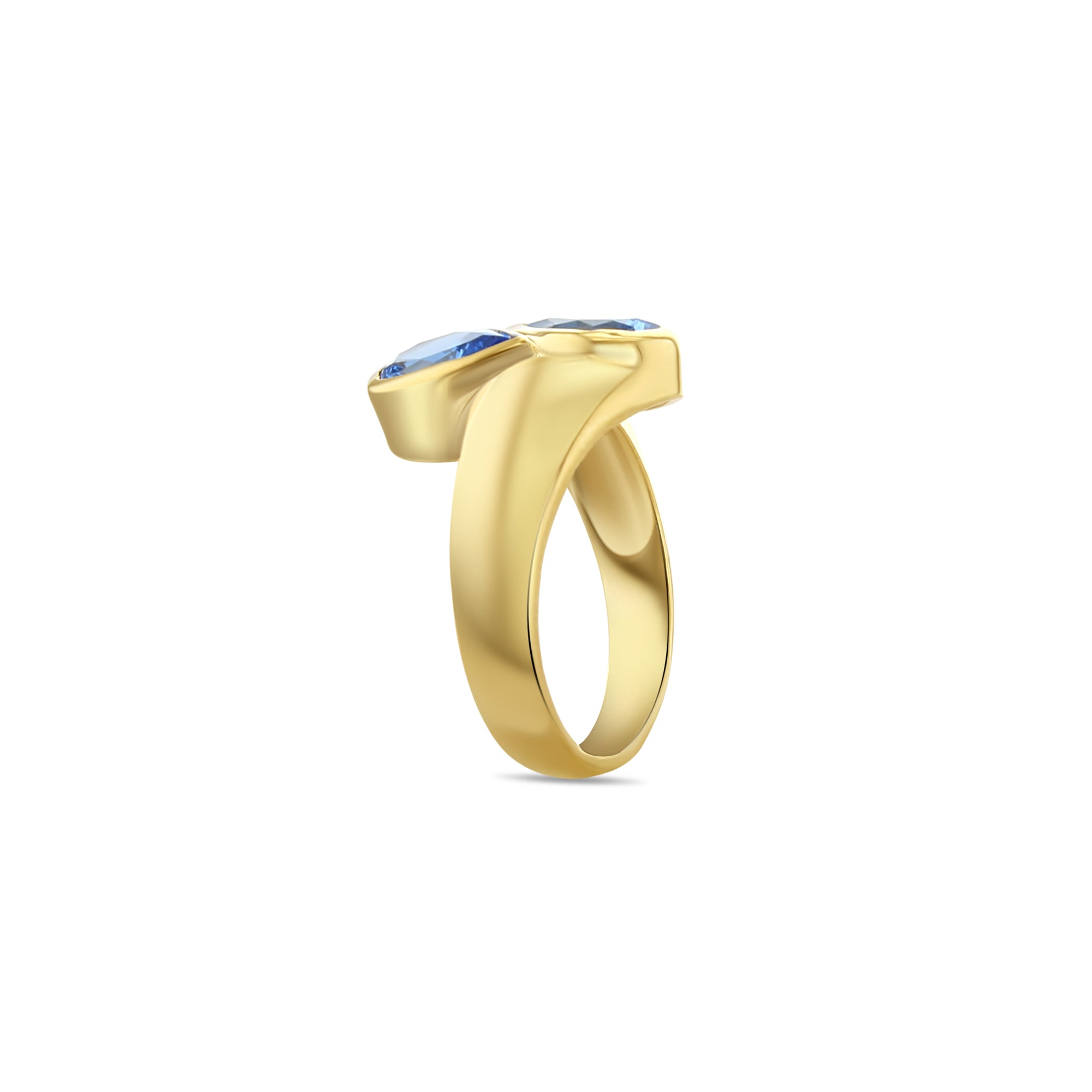 Anillo de oro amarillo de 14 k con topacio azul en forma de lágrima