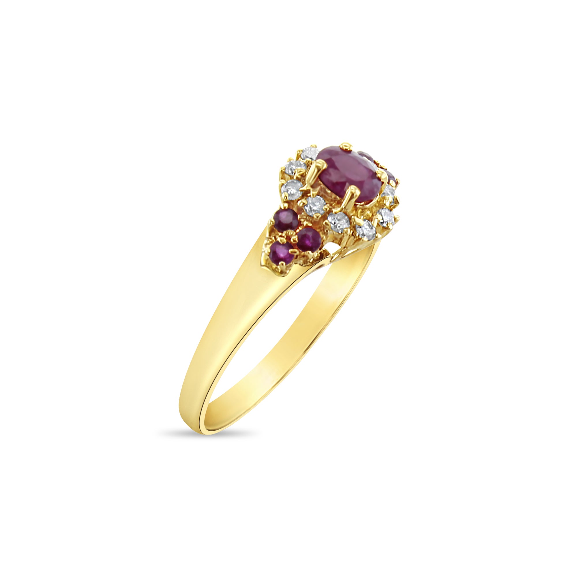 Anillo de compromiso vintage con racimo de diamantes y rubíes