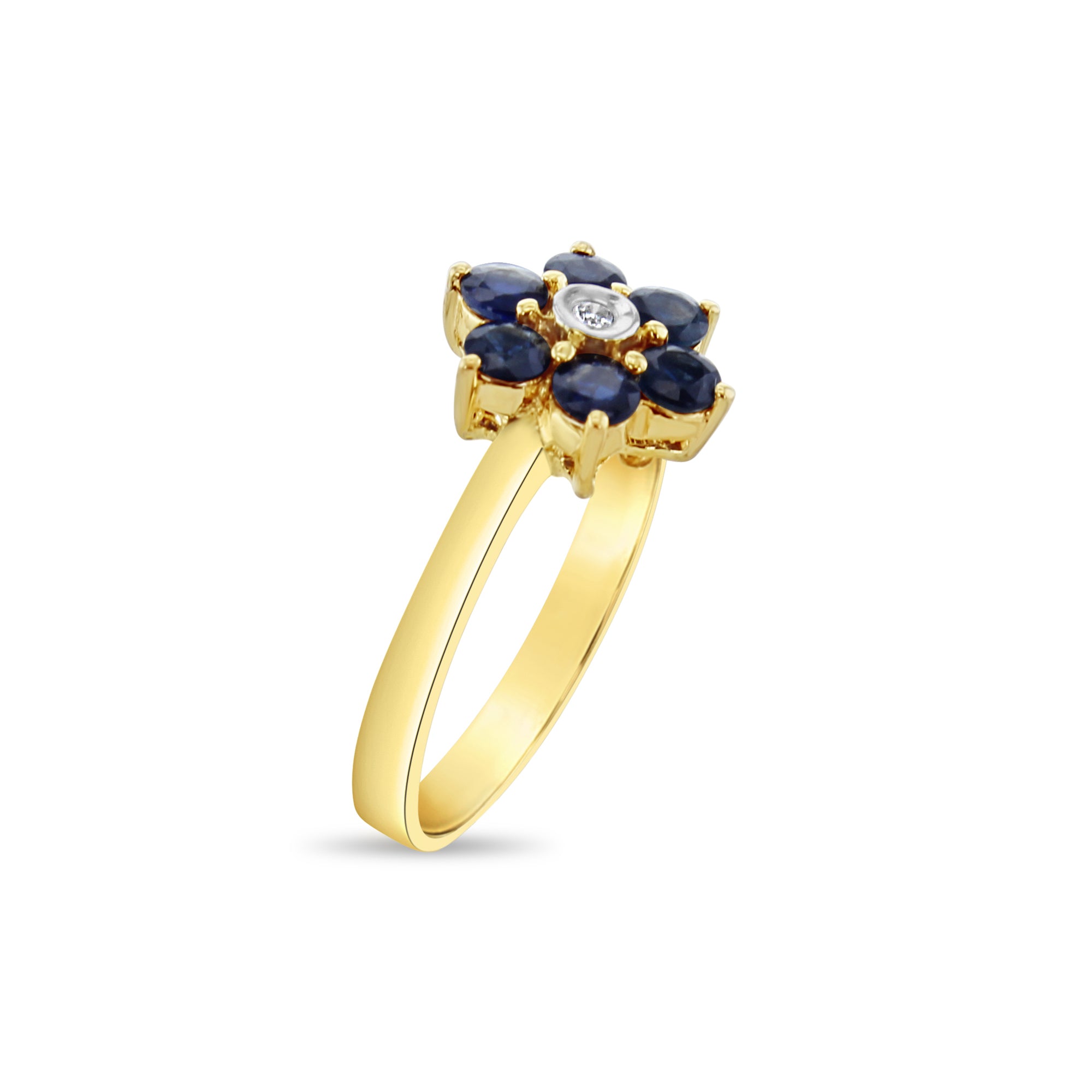 Anillo de oro amarillo de 14 quilates con forma de flor de zafiro