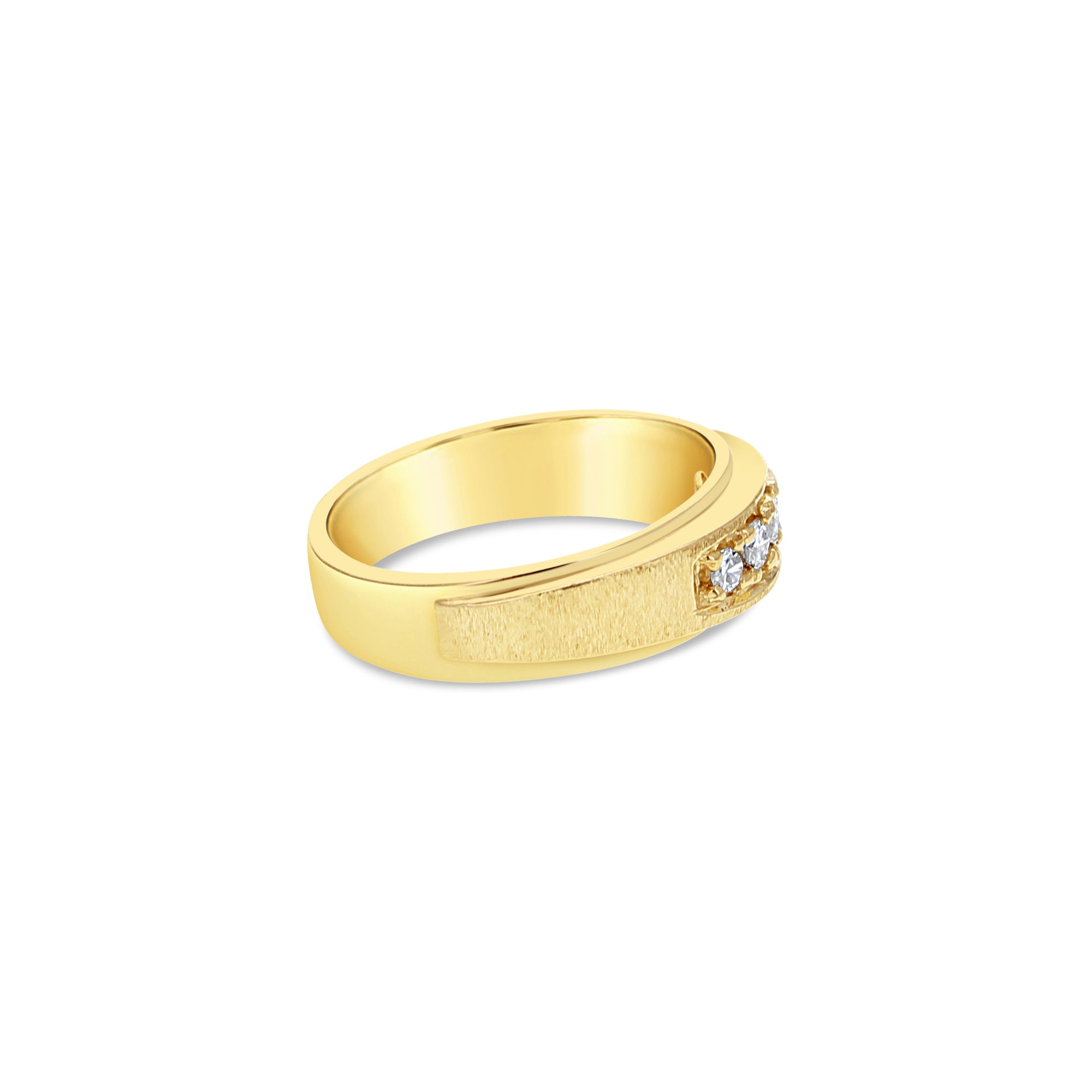 Alianza de boda con diamantes y acabado mate cepillado con caña europea
