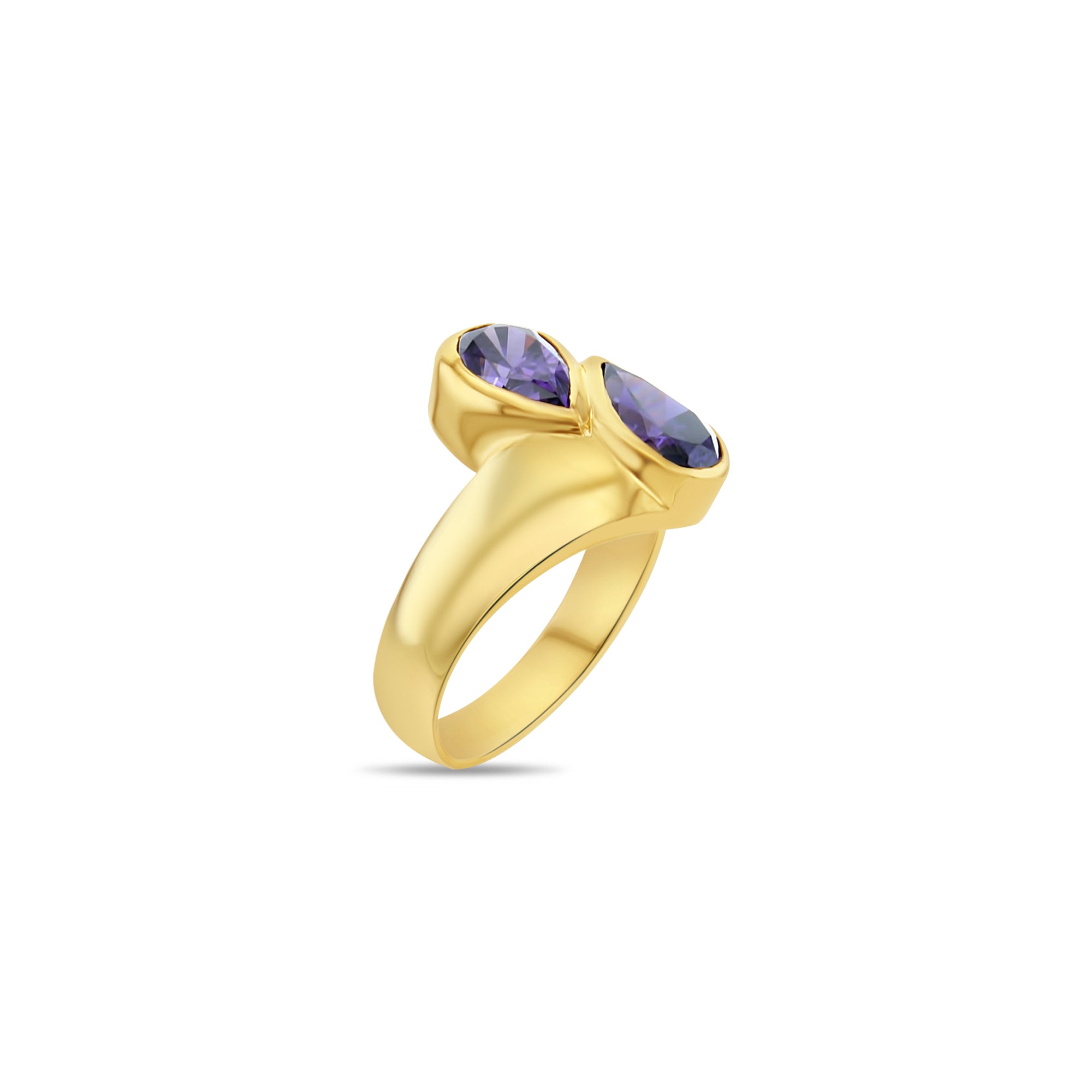 Anillo de oro amarillo de 14 k con amatista en forma de lágrima