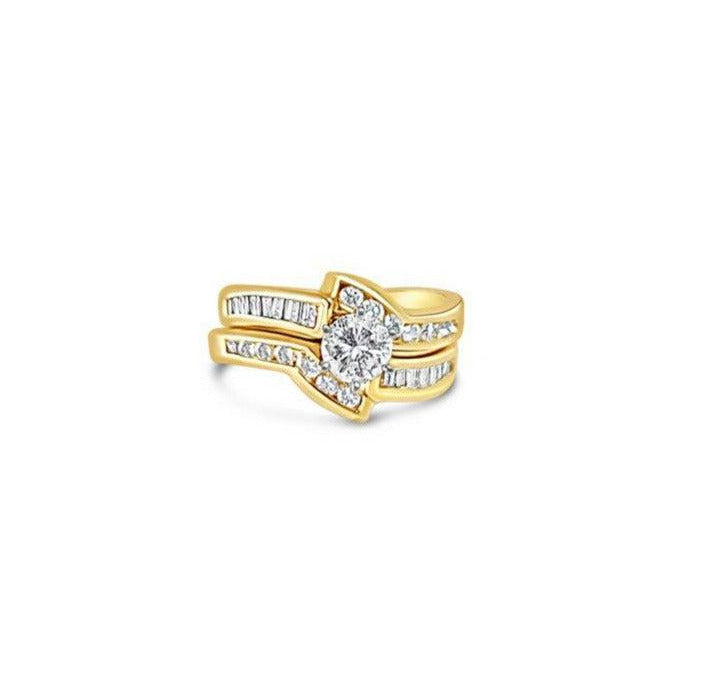 Round Diamond Center & Baguette Accent Bridal Ring Set