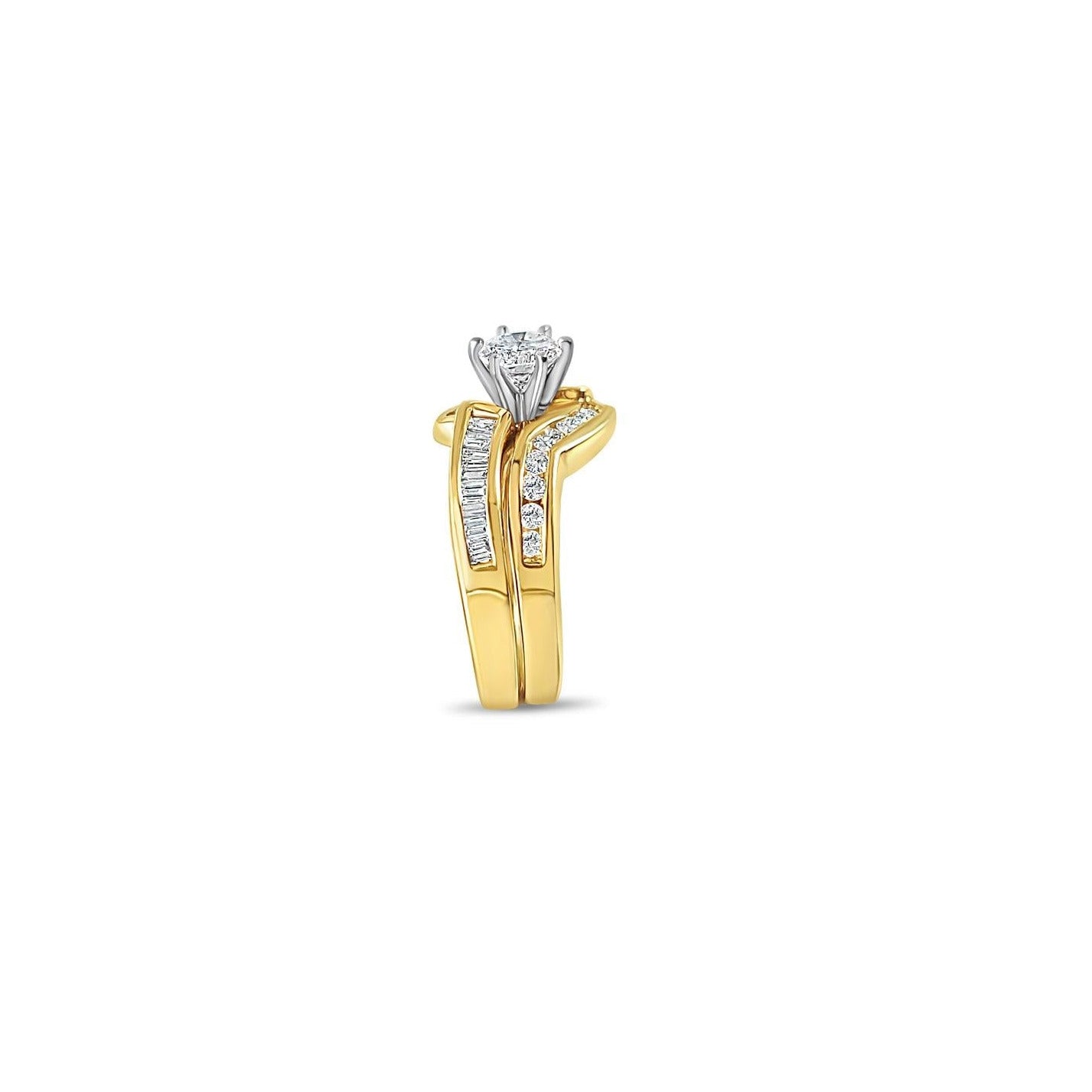 Round Diamond Center & Baguette Accent Bridal Ring Set