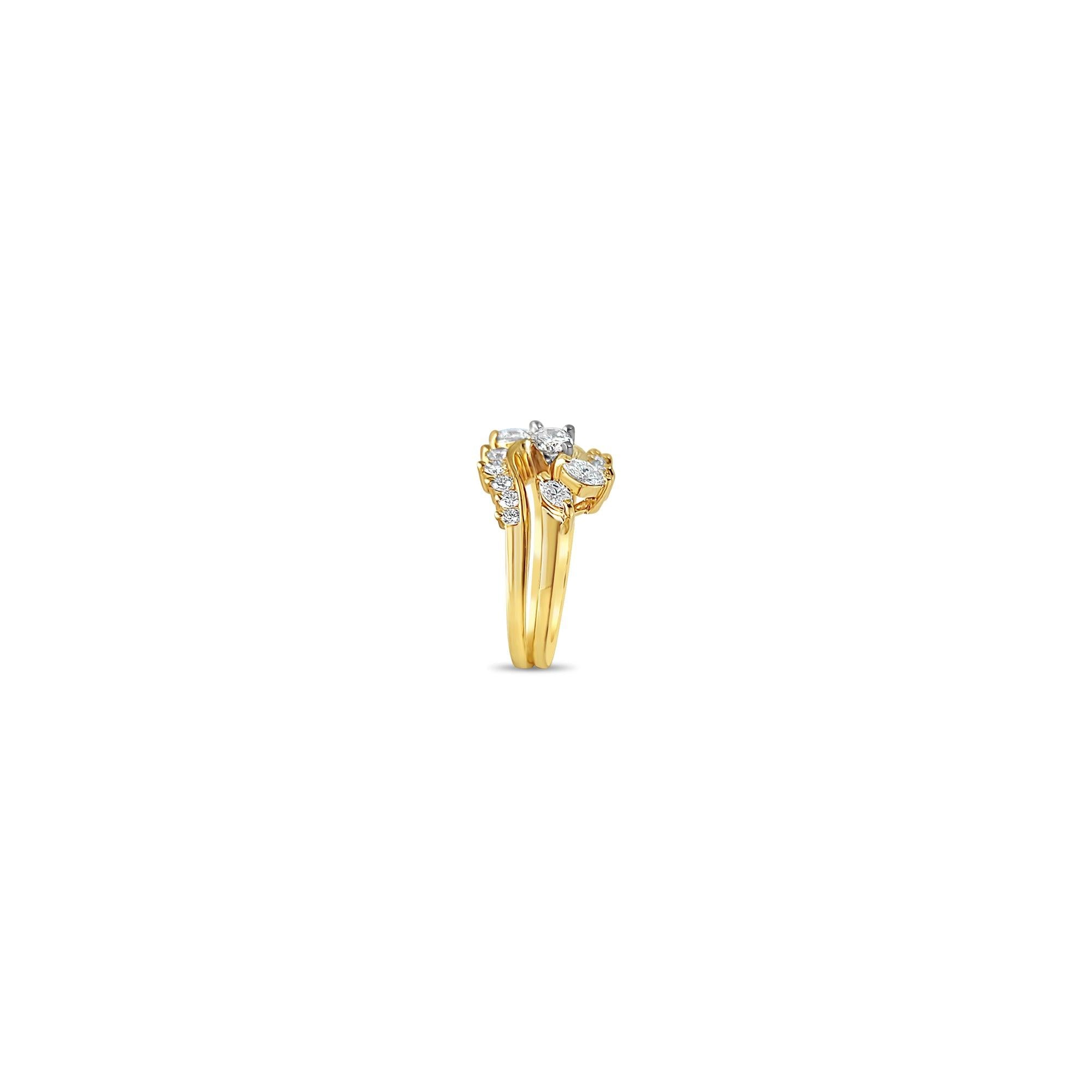 Round Diamond & Marquise Accented Bridal Ring Set 1.50cttw 14k Yellow Gold