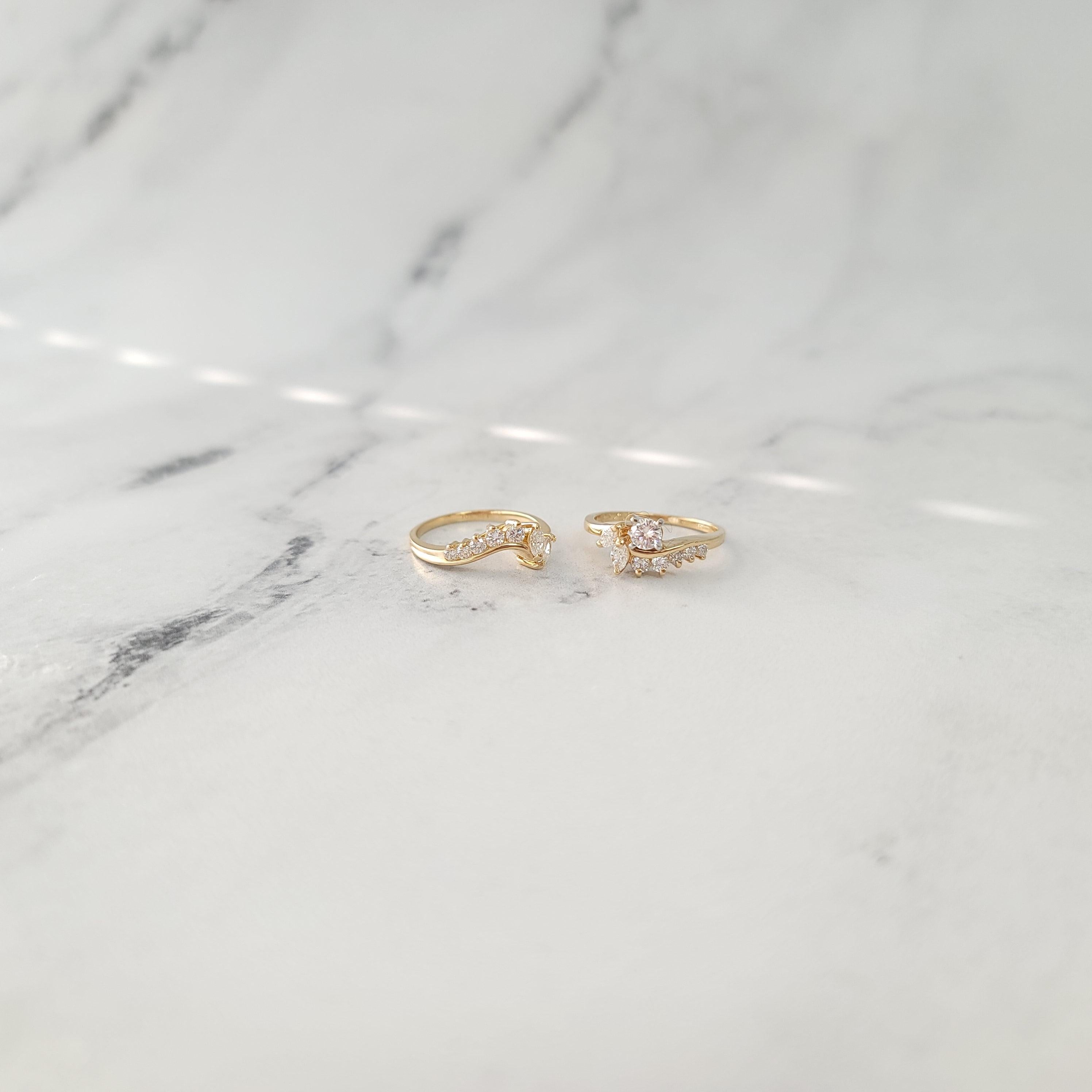Round Diamond & Marquise Accented Bridal Ring Set 1.50cttw 14k Yellow Gold