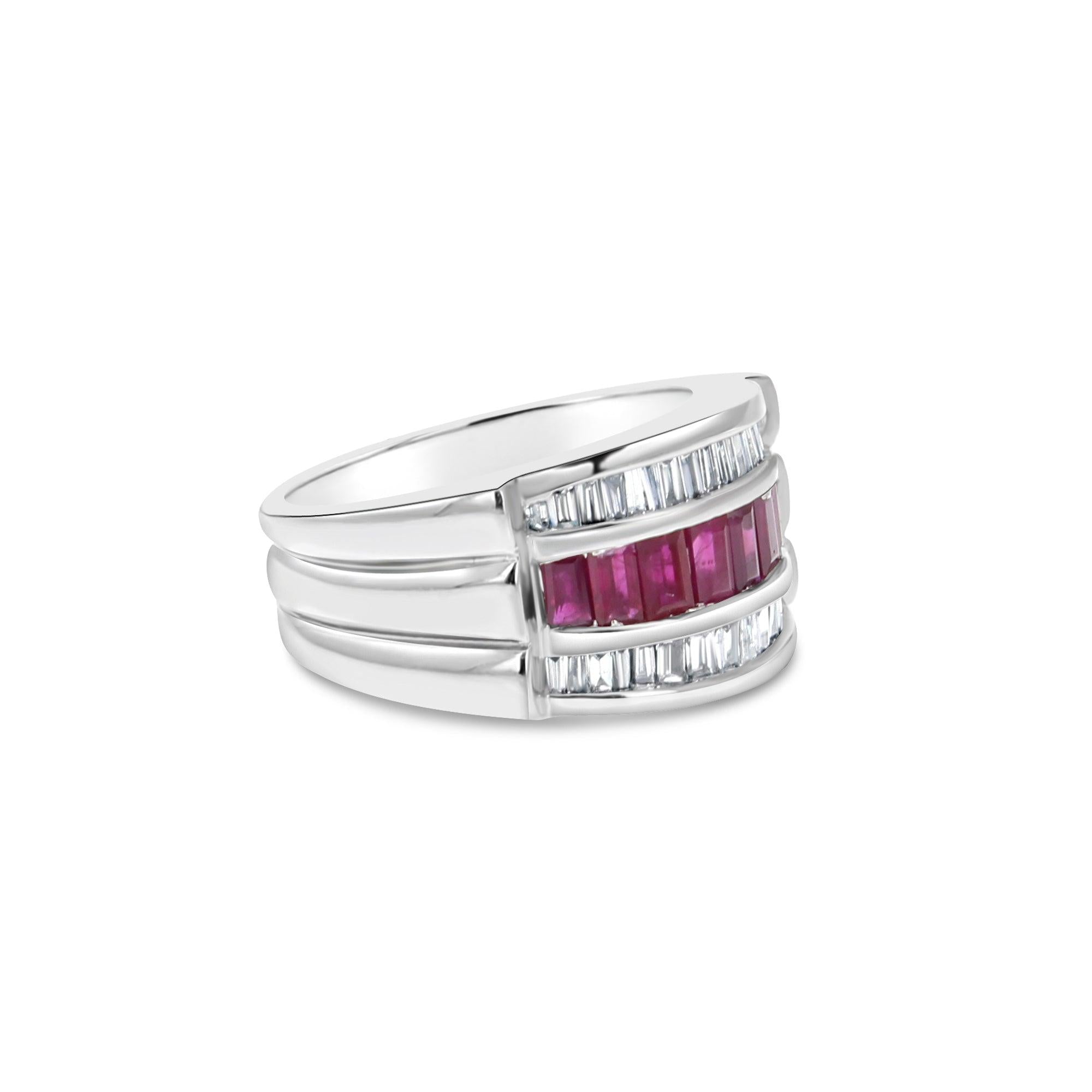 Ruby & Diamond Baguette Cocktail Ring 2.00cttw 14k White Gold