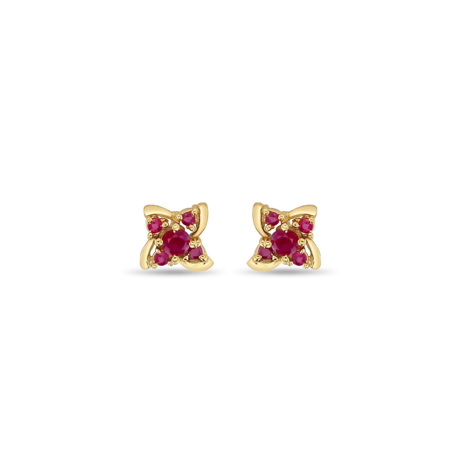 Ruby Marquise Cluster Earrings 14k Gold