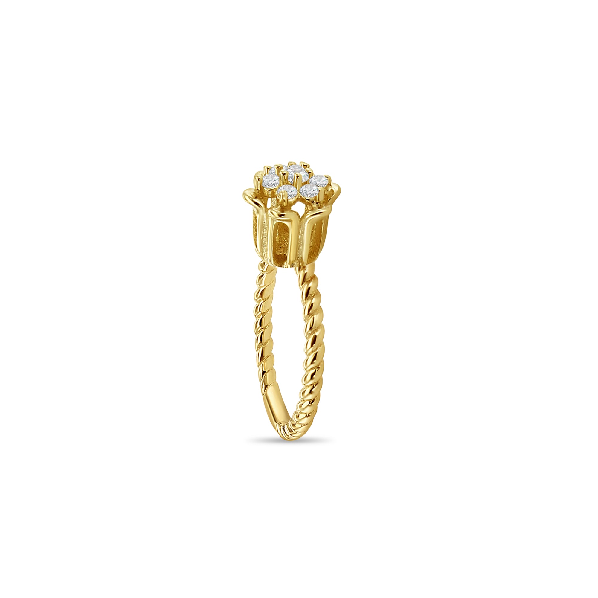 Anillo de oro amarillo de 14 k con tulipán y circonita cúbica