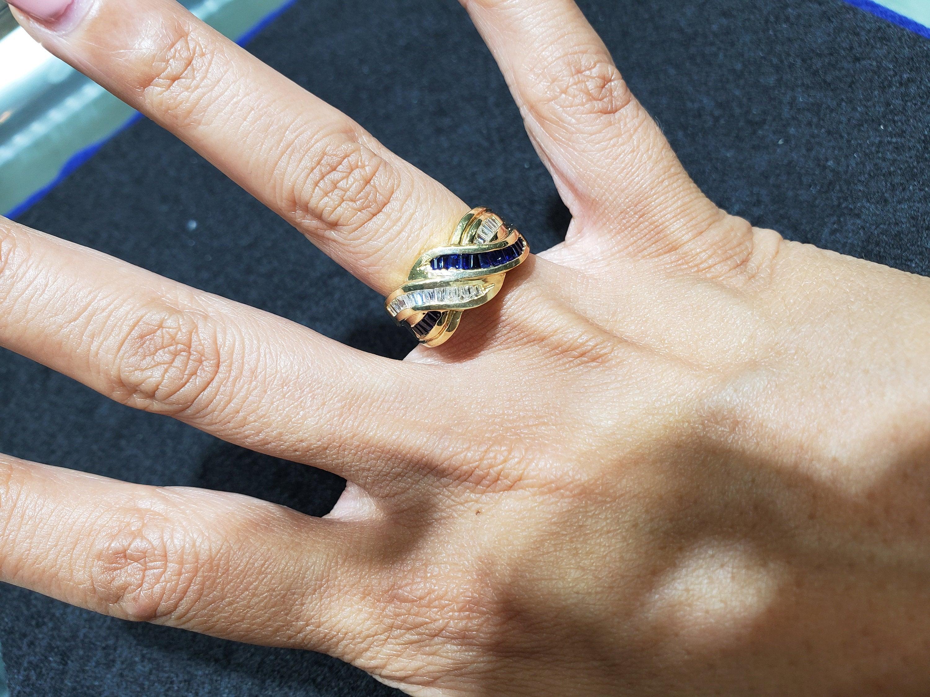 Sapphire & Diamond Baguette Cocktail Ring 14k Yellow Gold