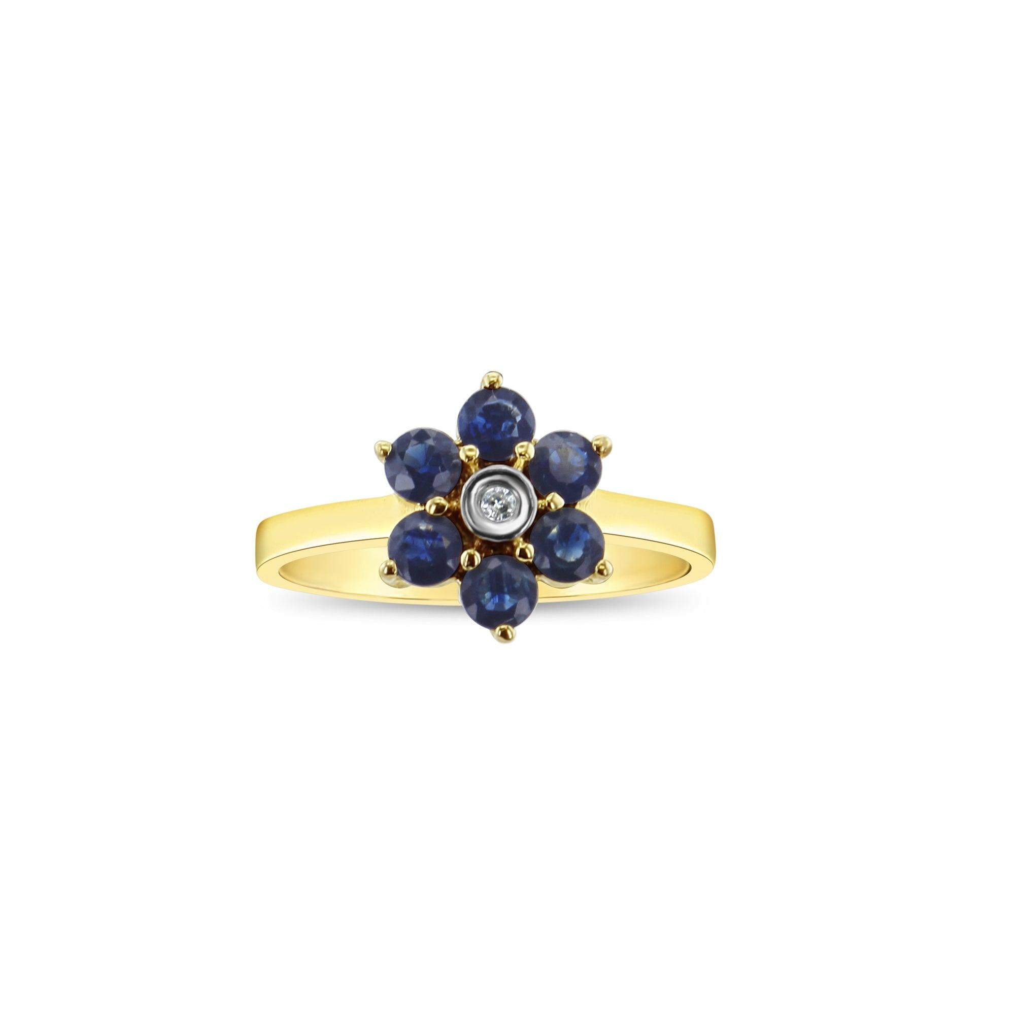 Sapphire Flower Shaped Ring 14K Yellow Gold