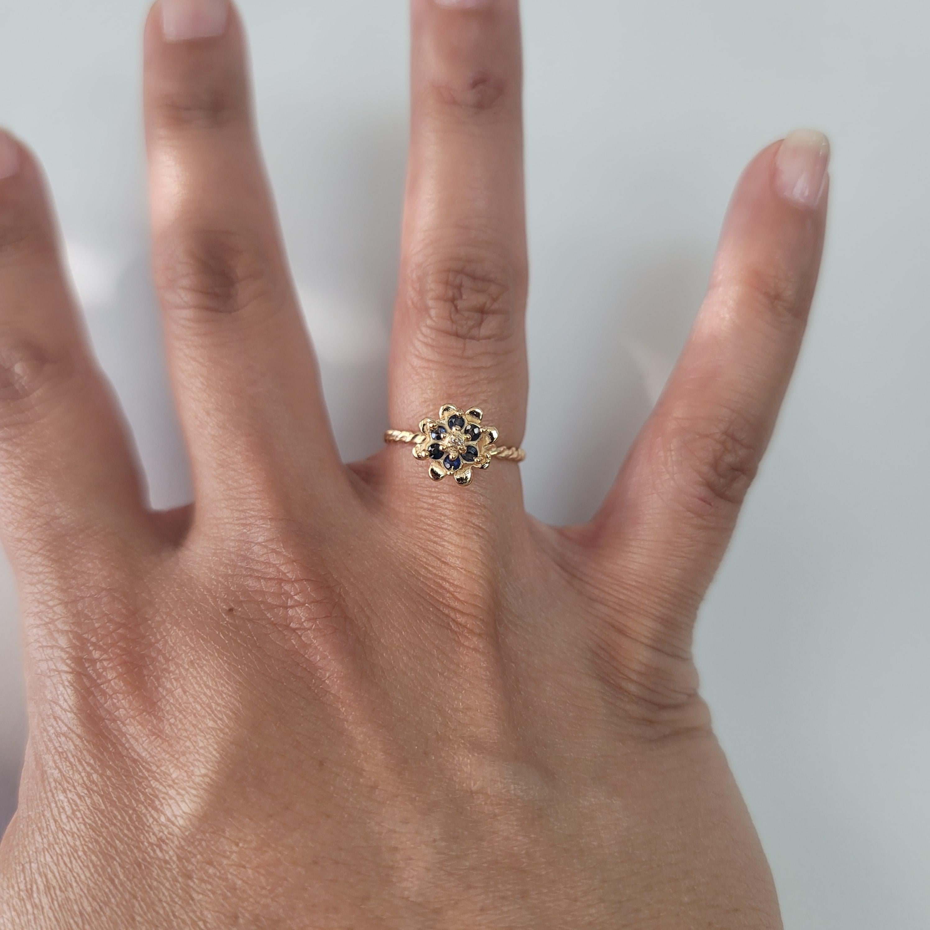 Sapphire Tulip Flower Ring 14k Yellow Gold