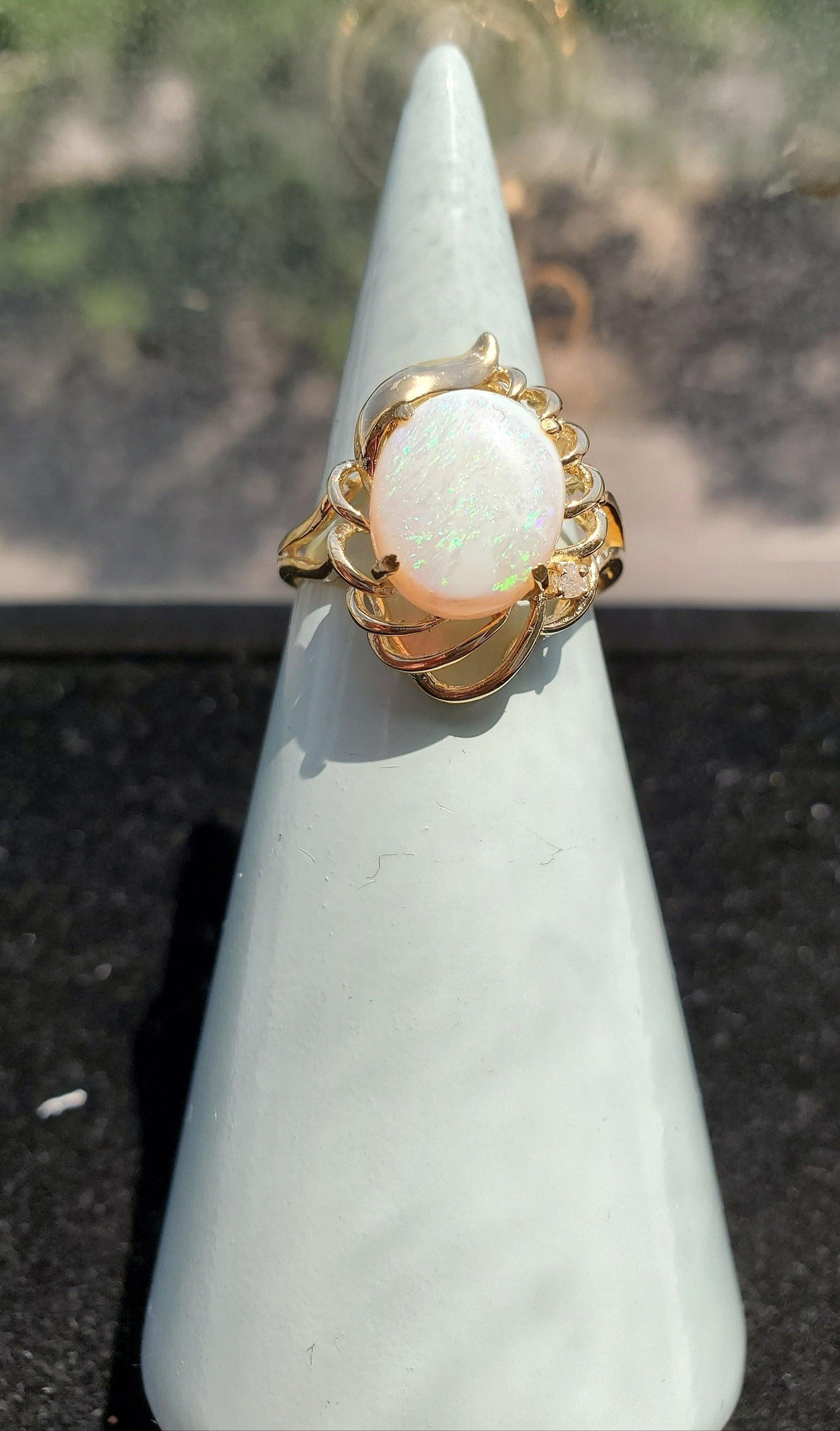 Solitaire Opal Ring 14k Yellow Gold