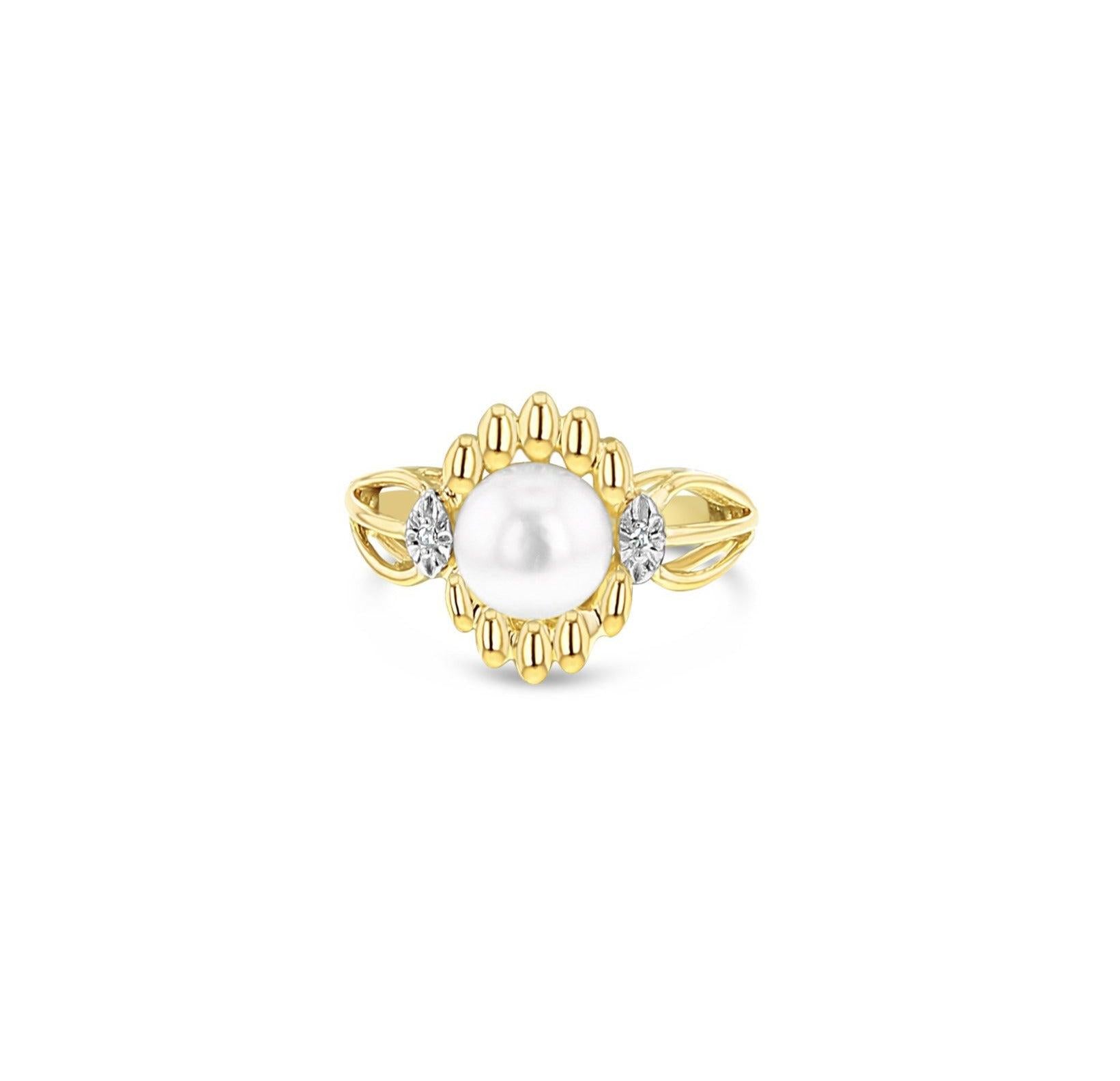 Solitaire Pearl Diamond Ring 10k Yellow Gold