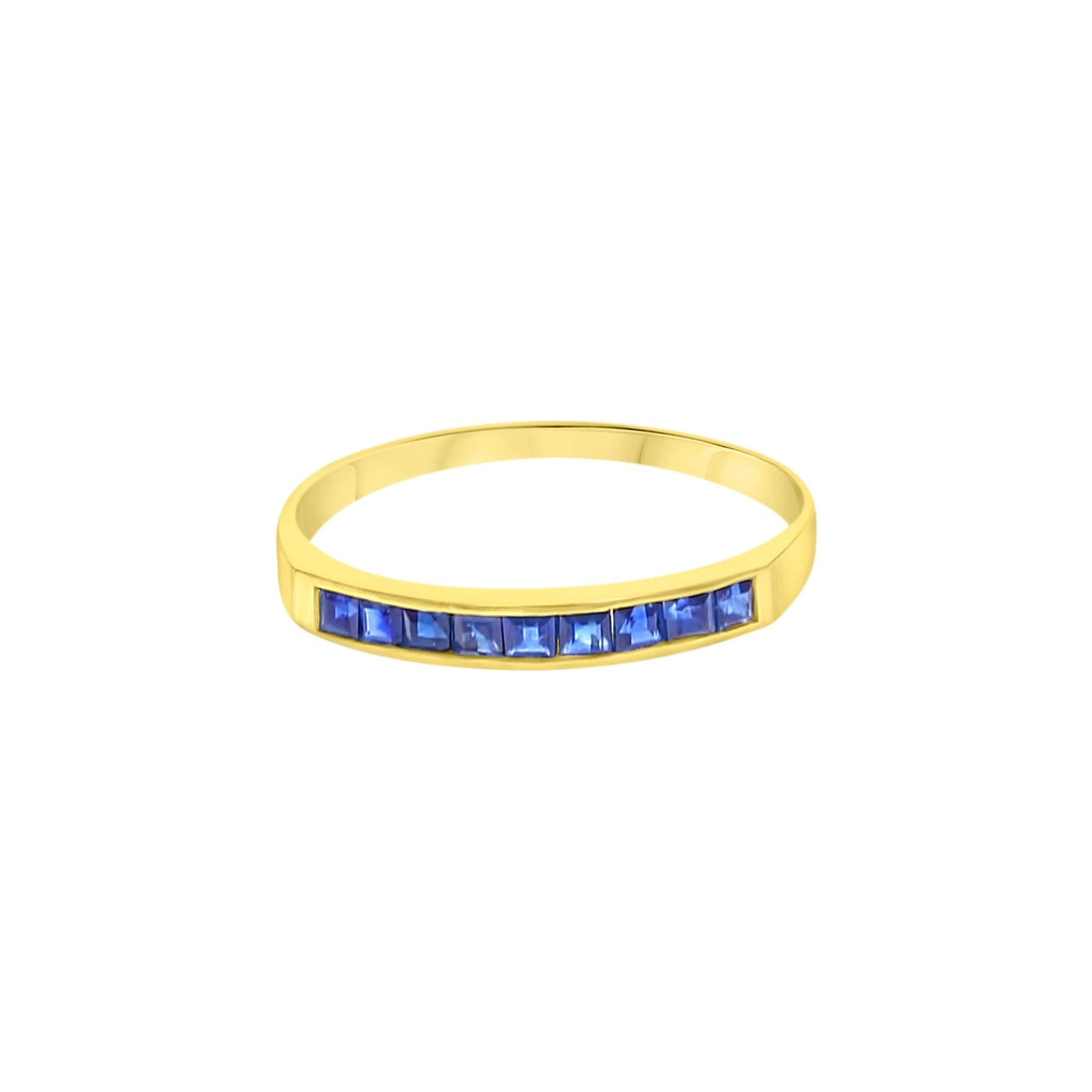 Square Cut Sapphire Band 14k Yellow Gold
