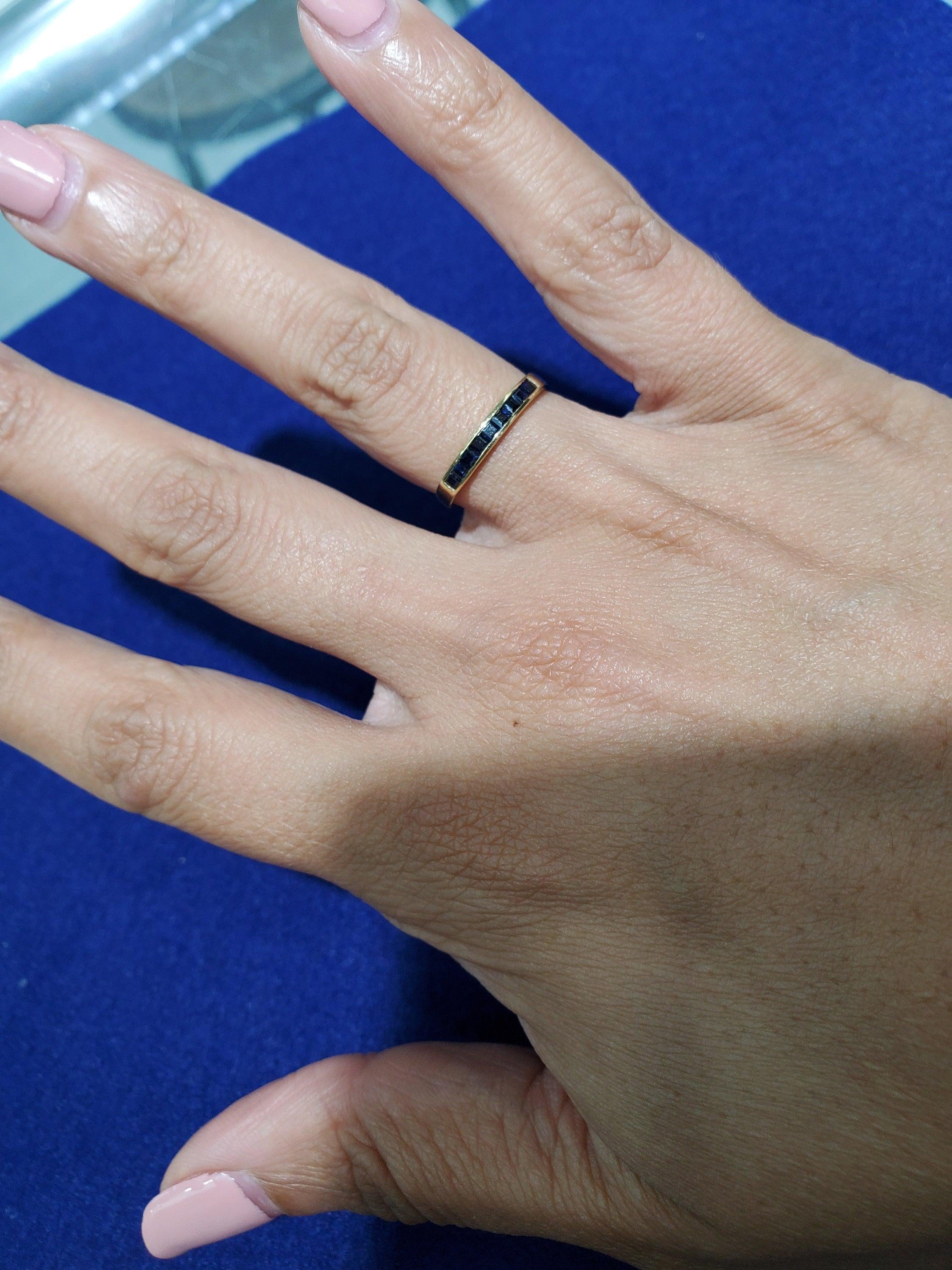 Square Cut Sapphire Band 14k Yellow Gold