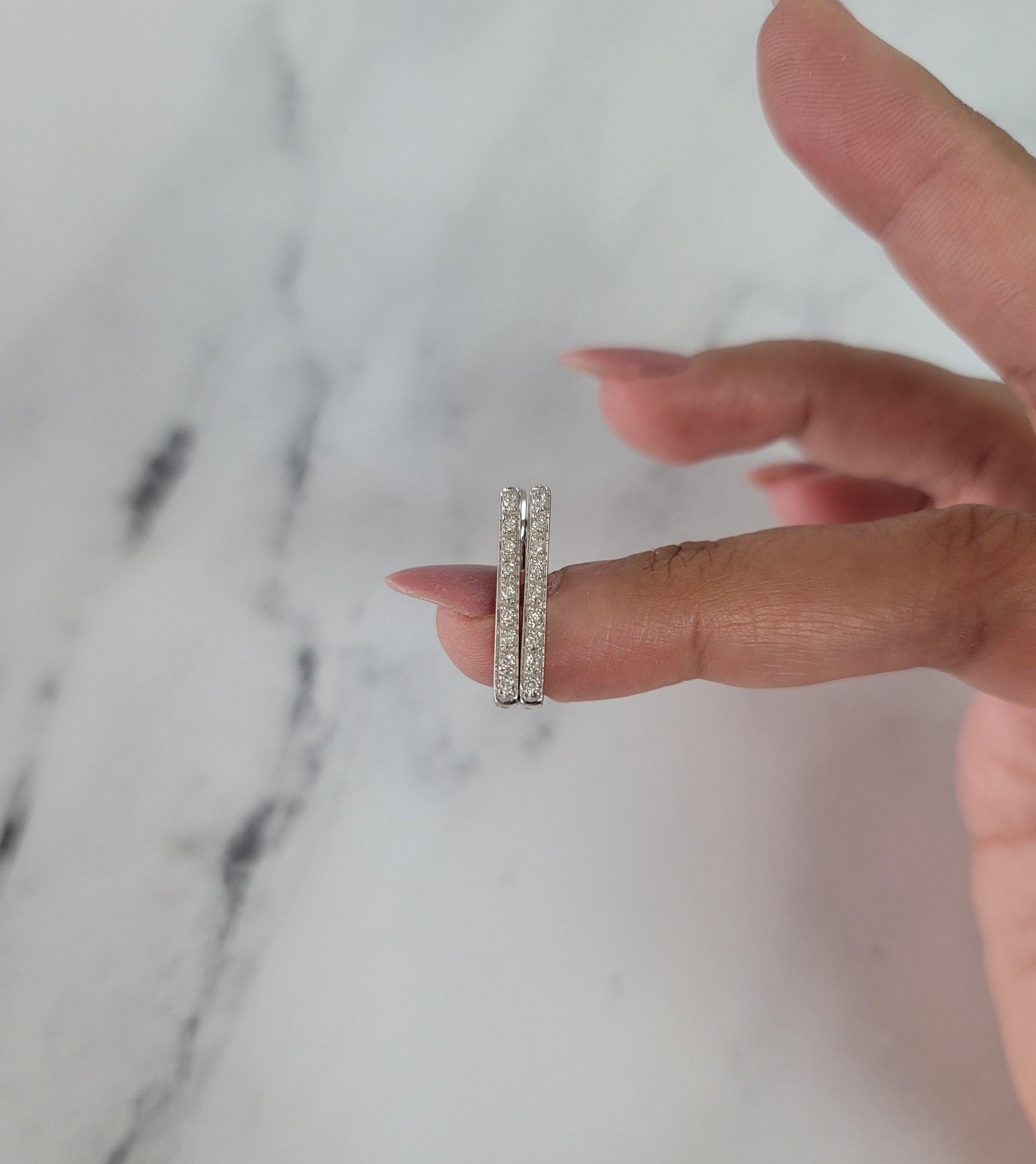 Square Shaped Hoop Diamond Pave Earrings 18k White Gold