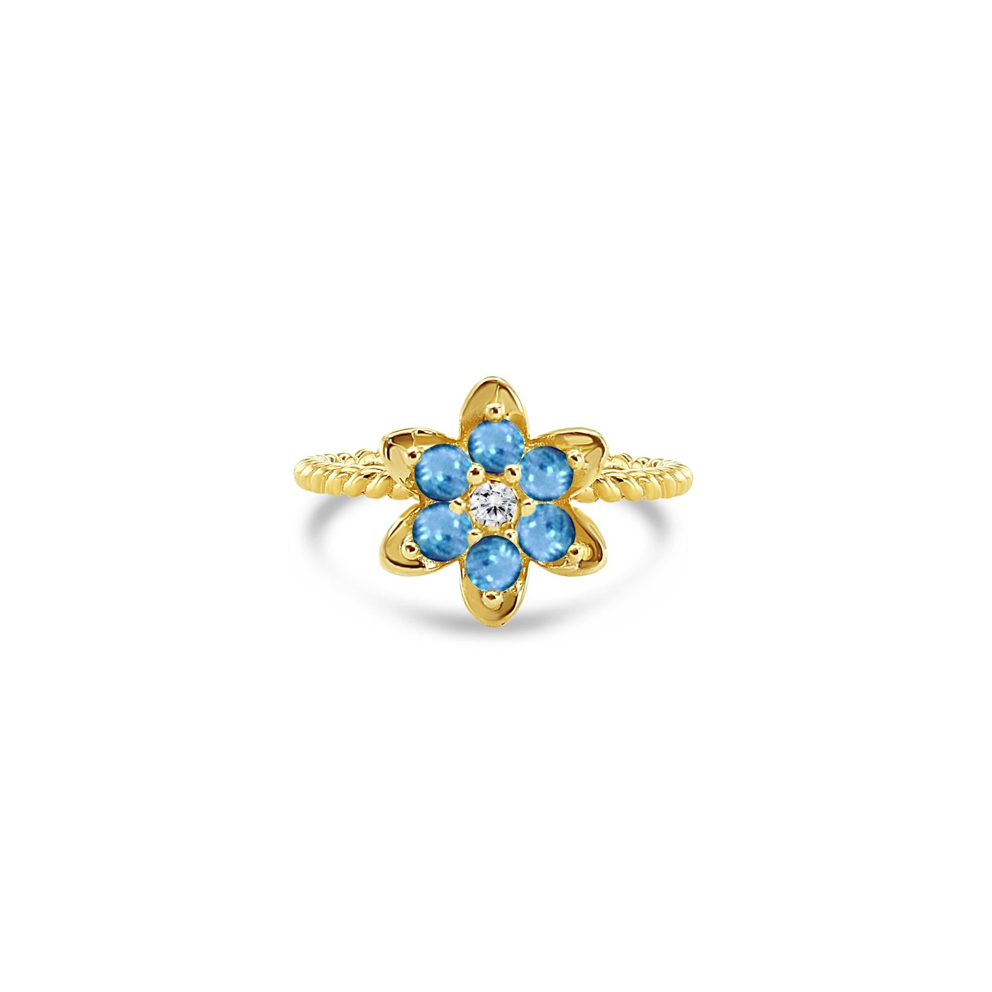 Tall Aquamarine Tulip Flower Ring 14k Yellow Gold