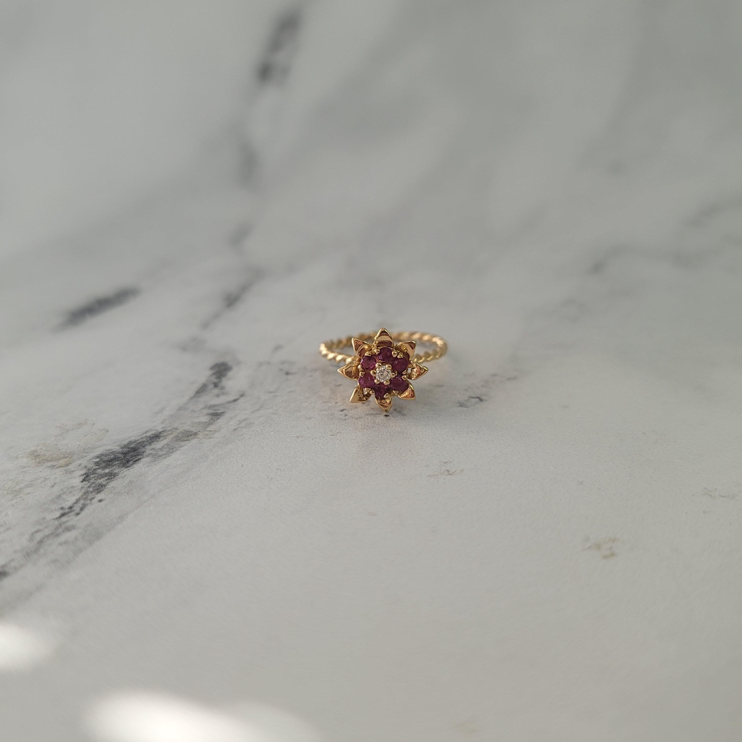 Tall Ruby Tulip Ring 14k Yellow Gold