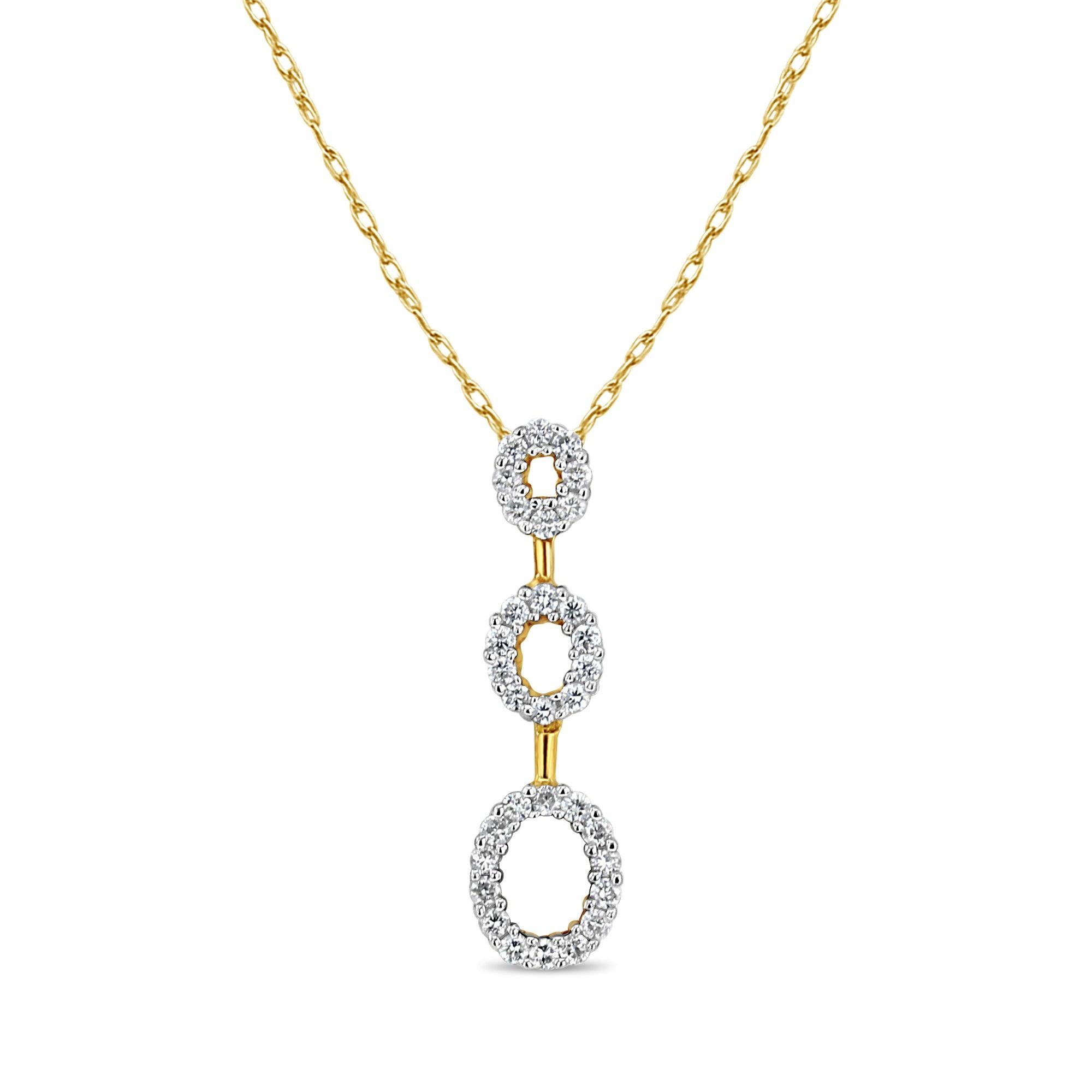 Three Vertical Oval Dangling Diamond Necklace .50cttw 14k Yellow Gold