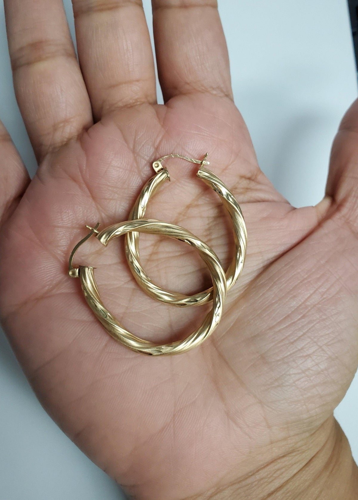 Twisted Diamond Cut Gold Hoops 14k Yellow Gold