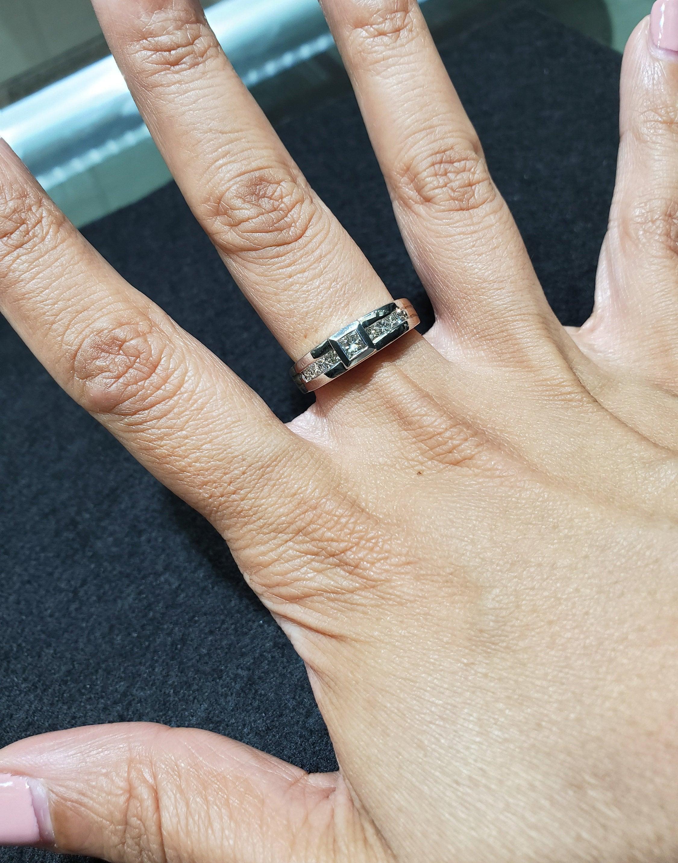 Two-Toned Princess Cut Diamond Wedding Band