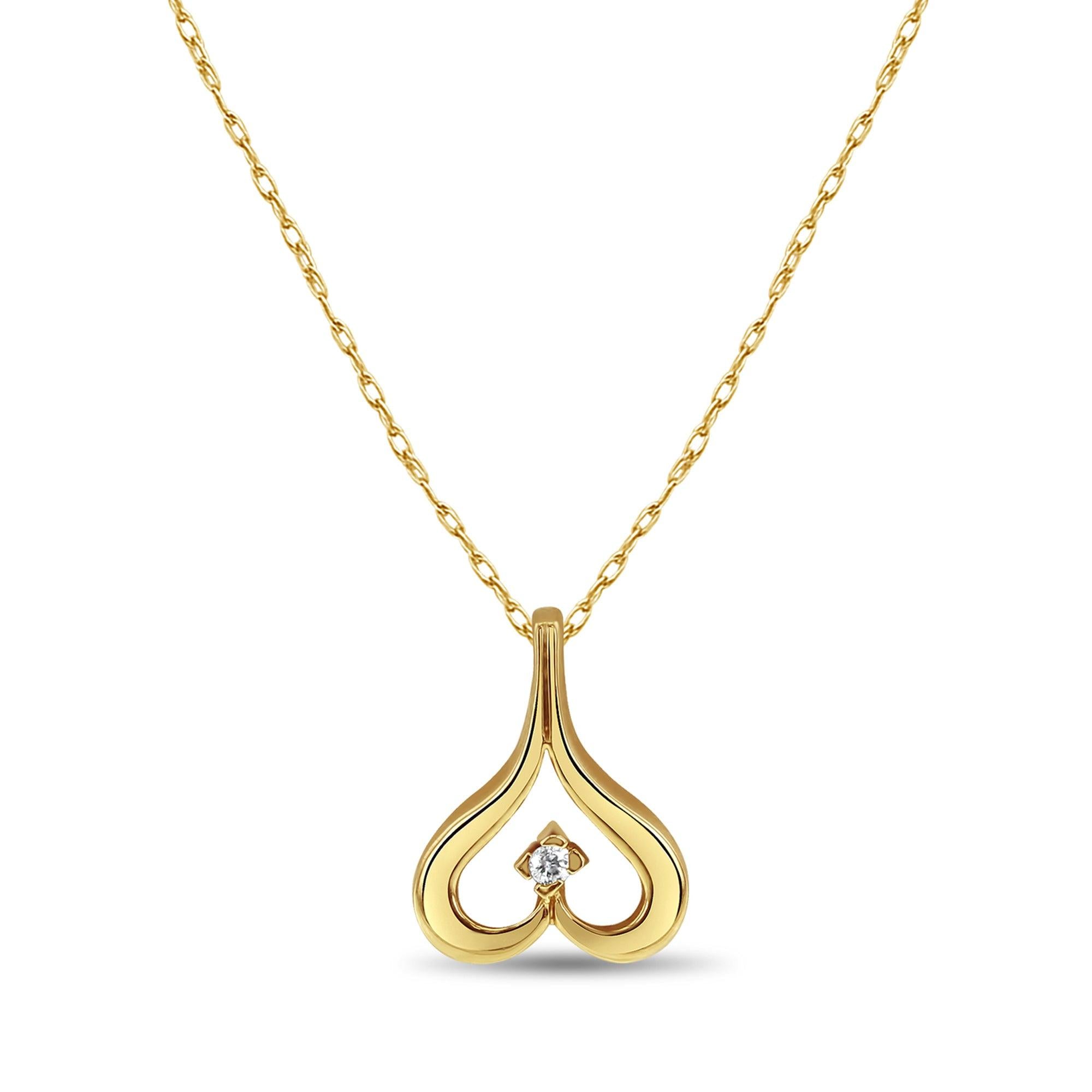 Upside Down Heart Shaped Necklace with Diamond Center