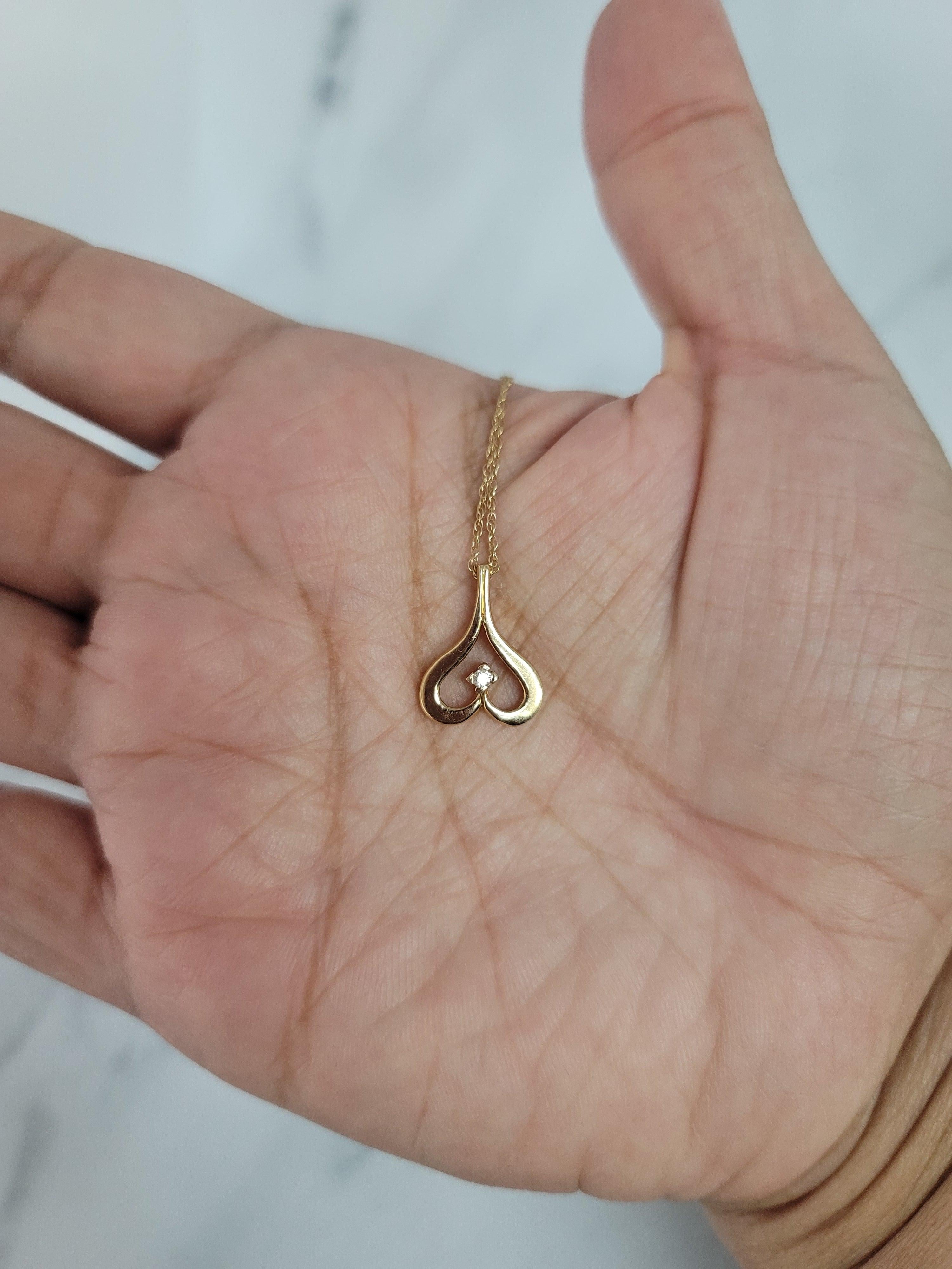 Upside Down Heart Shaped Necklace with Diamond Center