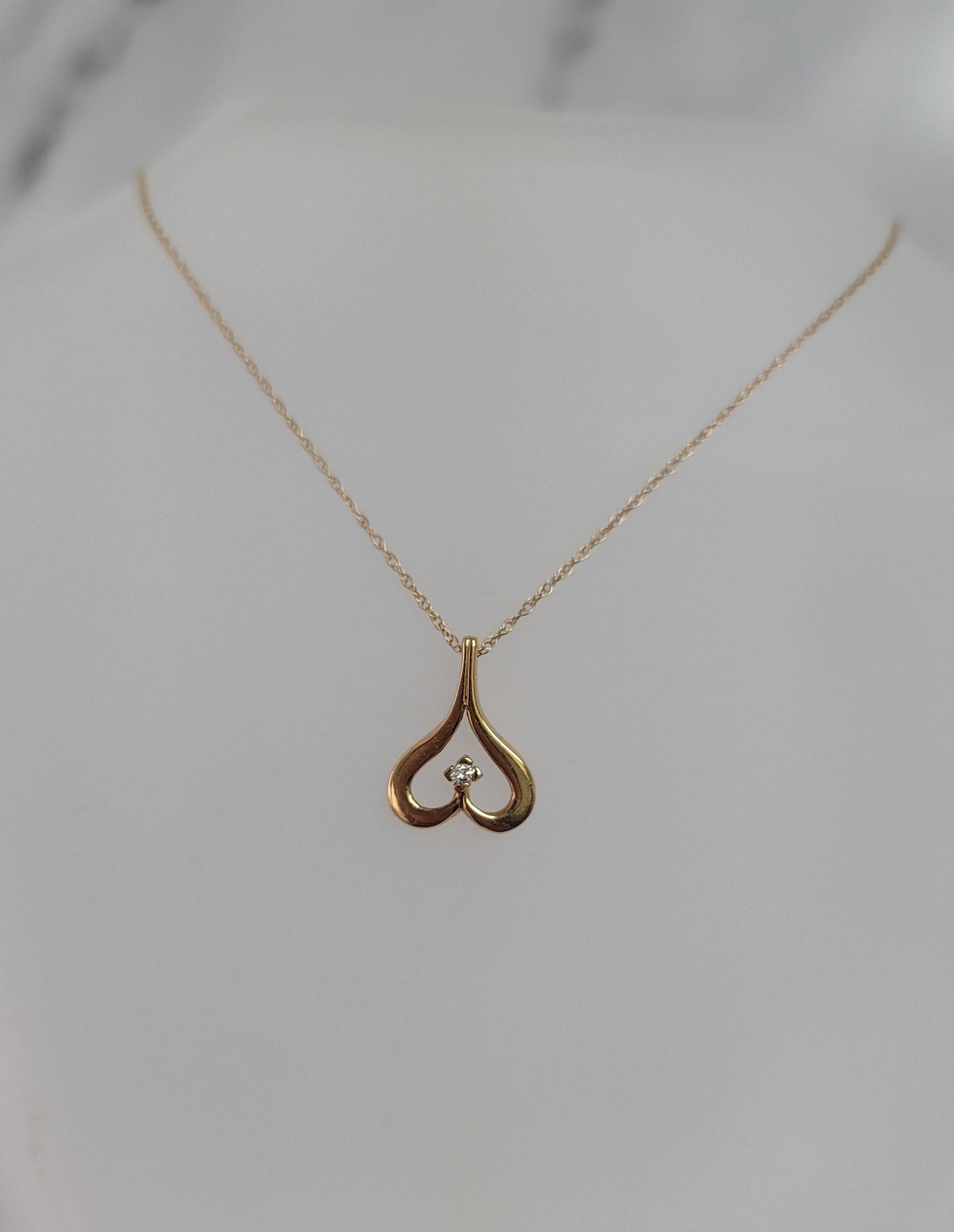 Upside Down Heart Shaped Necklace with Diamond Center