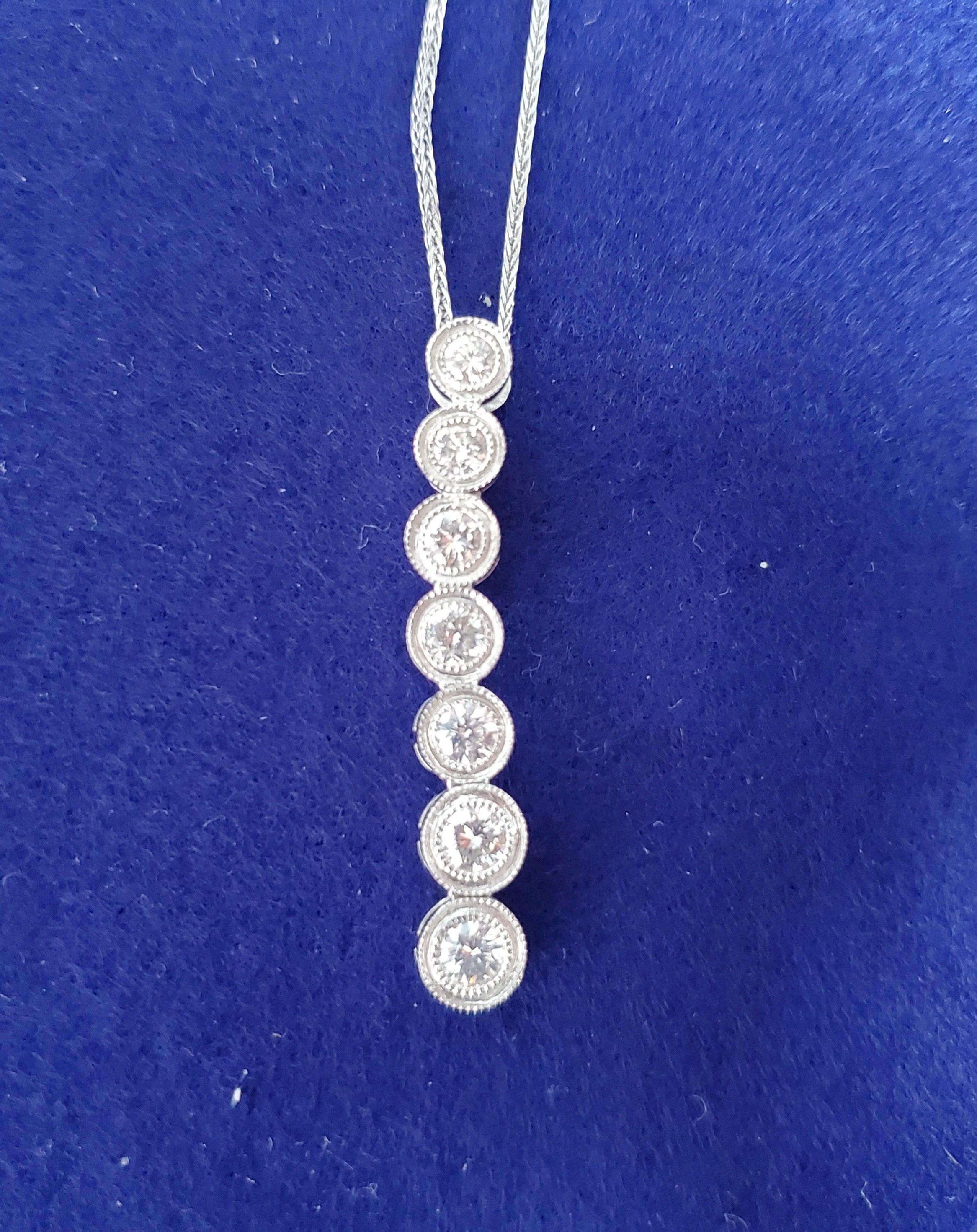 Vertical Bezel Set Diamond Necklace 1.50cttw 14K White Gold