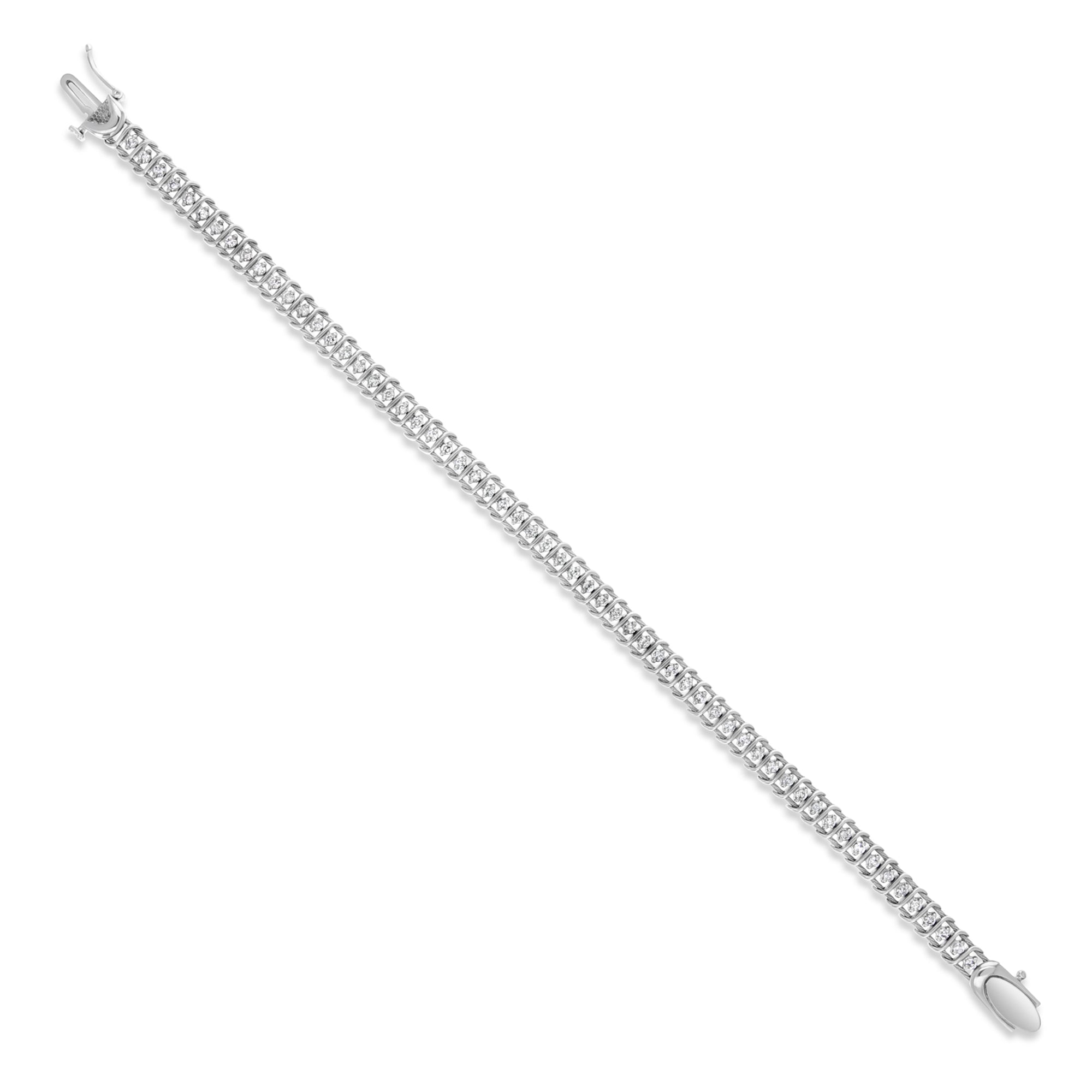 Pulsera de tenis estilo alambre de diamantes de un quilate en oro blanco de 14 k
