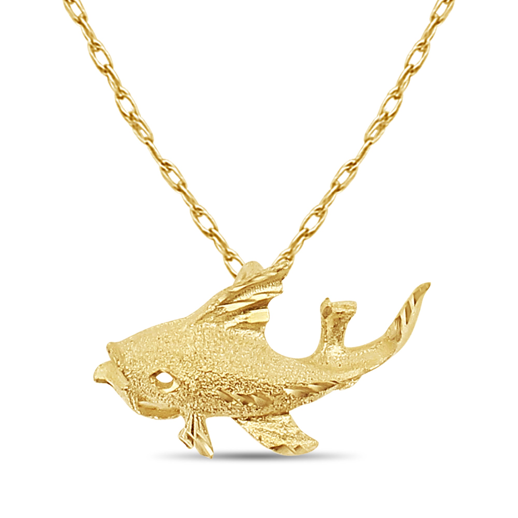 Charm/Colgante de pez pequeño con cortes de diamantes en oro amarillo de 14 k