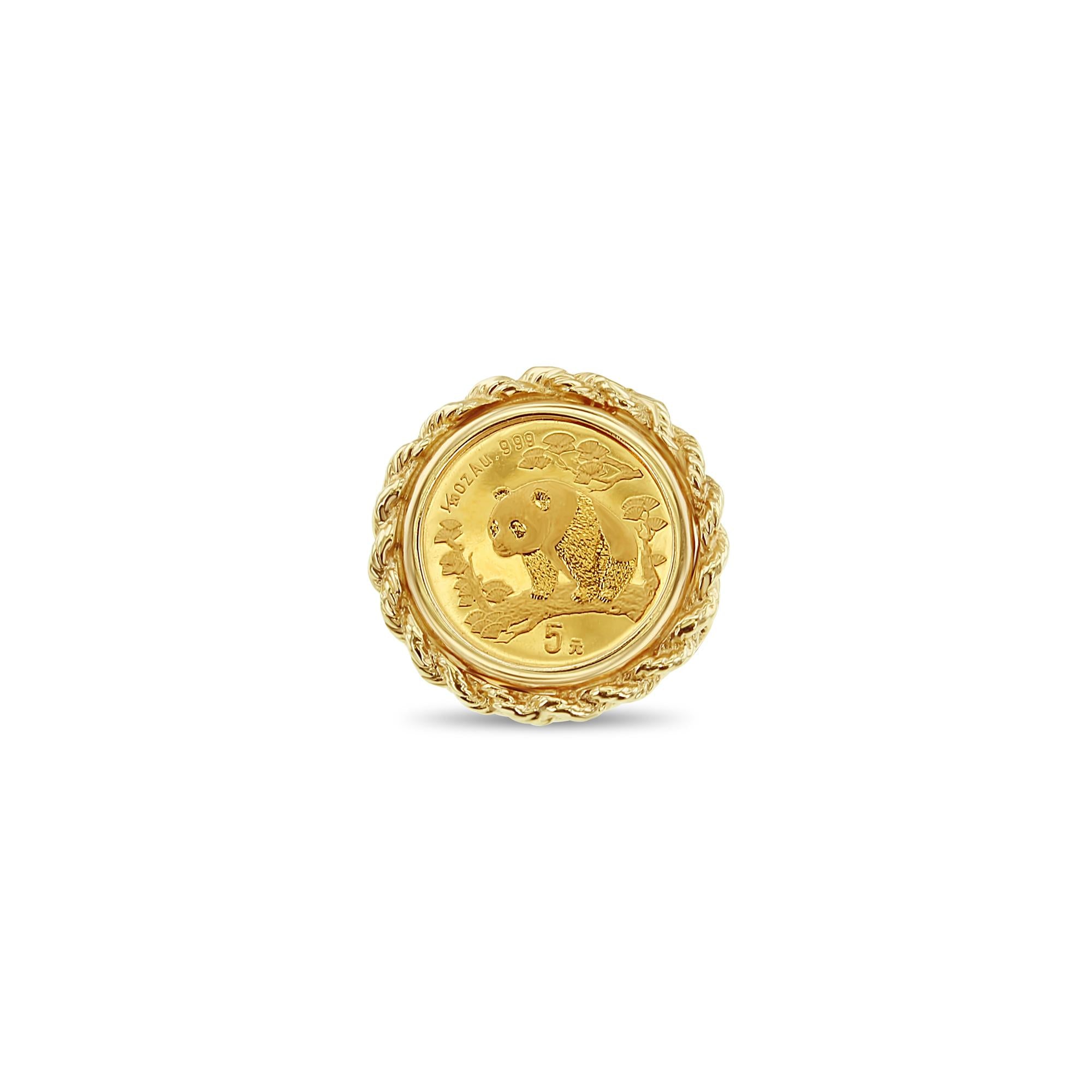 1/20OZ Panda Coin Rope Bezel Ring 14k Yellow Gold