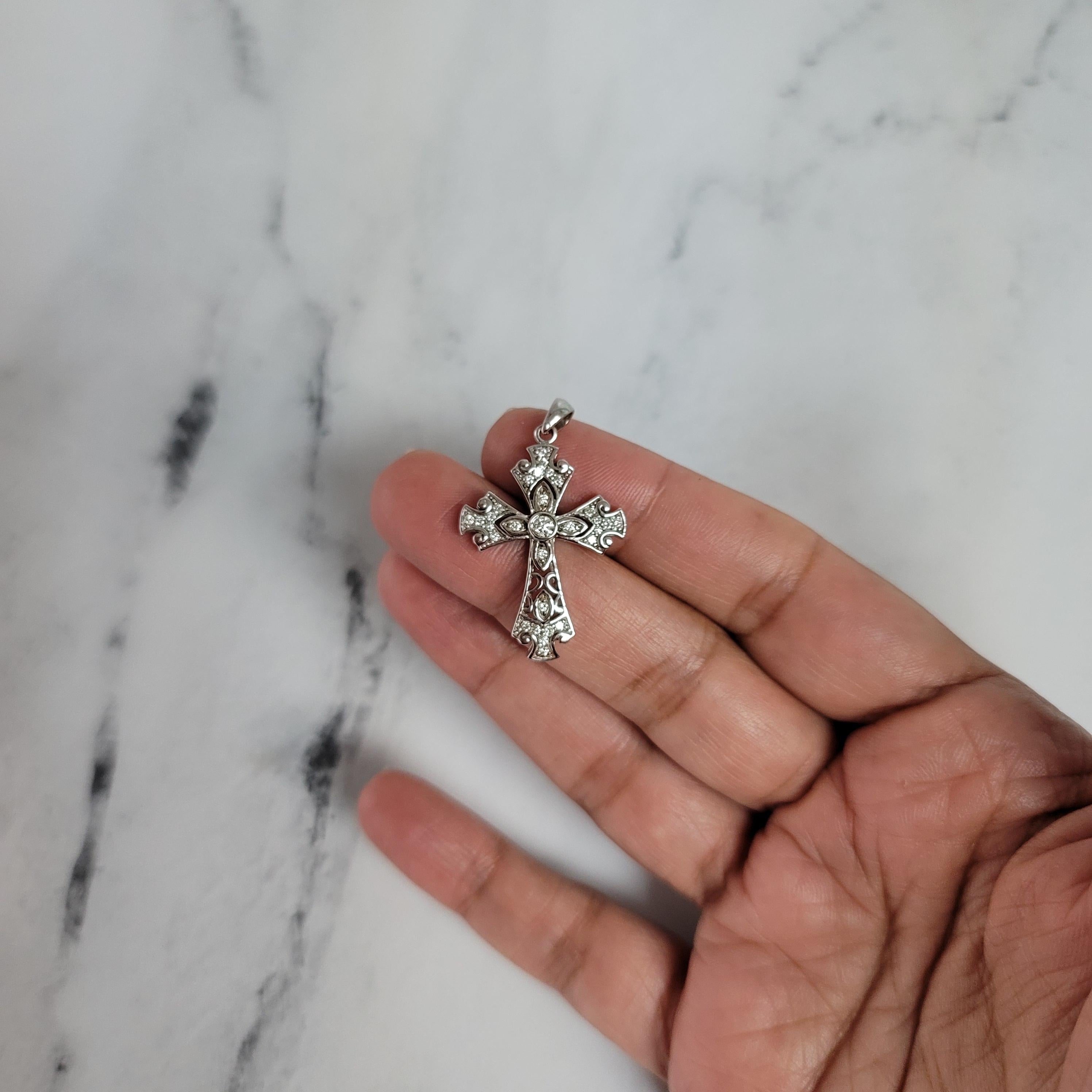 Celtic Irish Diamond Cross Pendant .39cttw 14k White Gold