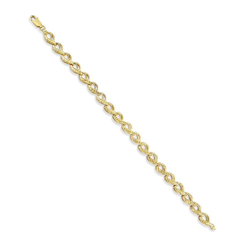 Fancy Link Bracelet with Diamond Cuts 14k Yellow Gold