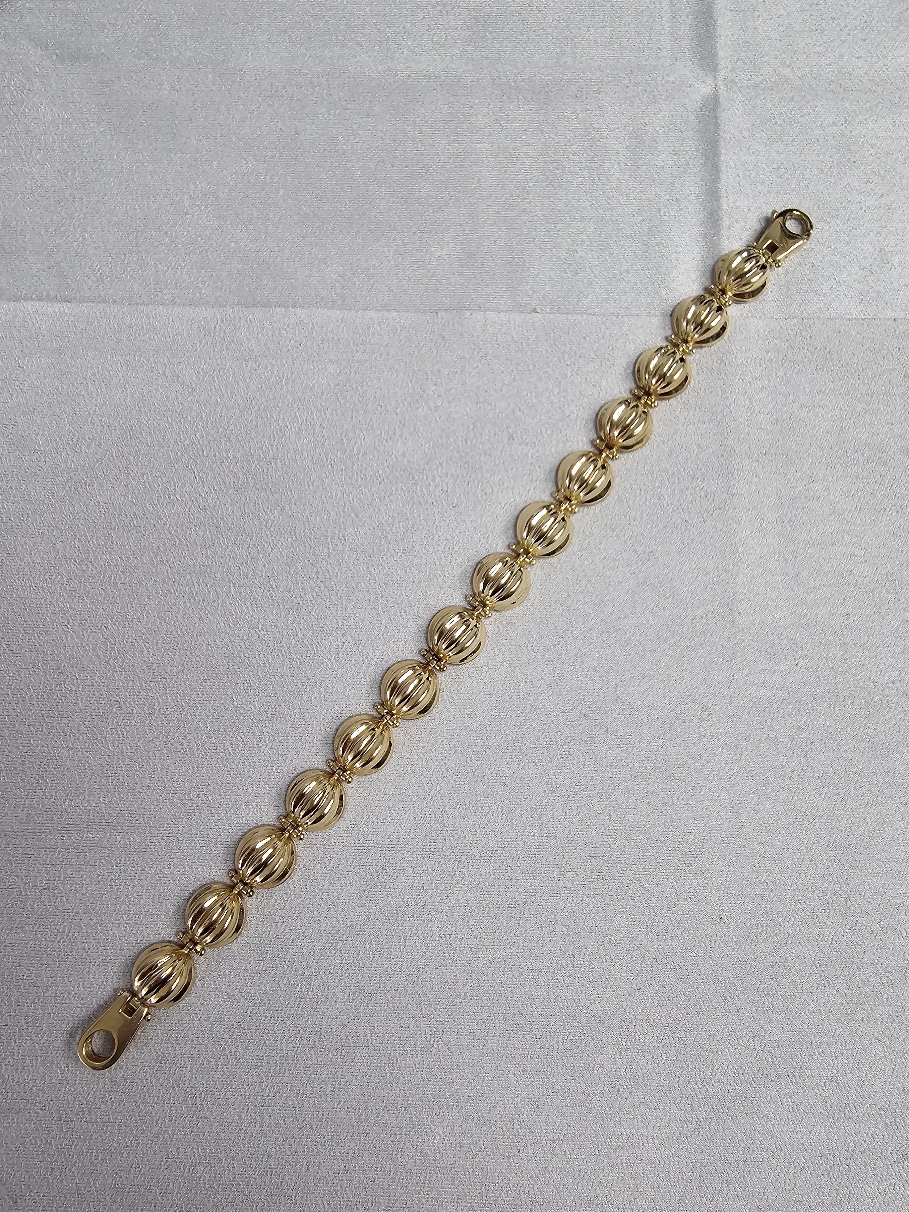 Corrugated Polished Half-Sphere Bracelet 14k Yellow Gold