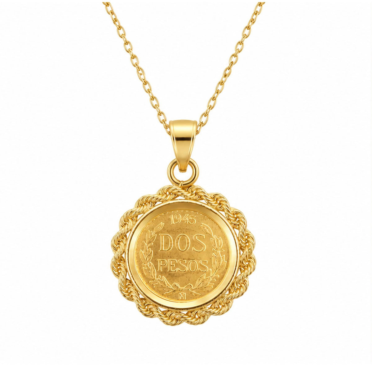 Dos Pesos Necklace with Rope Bezel