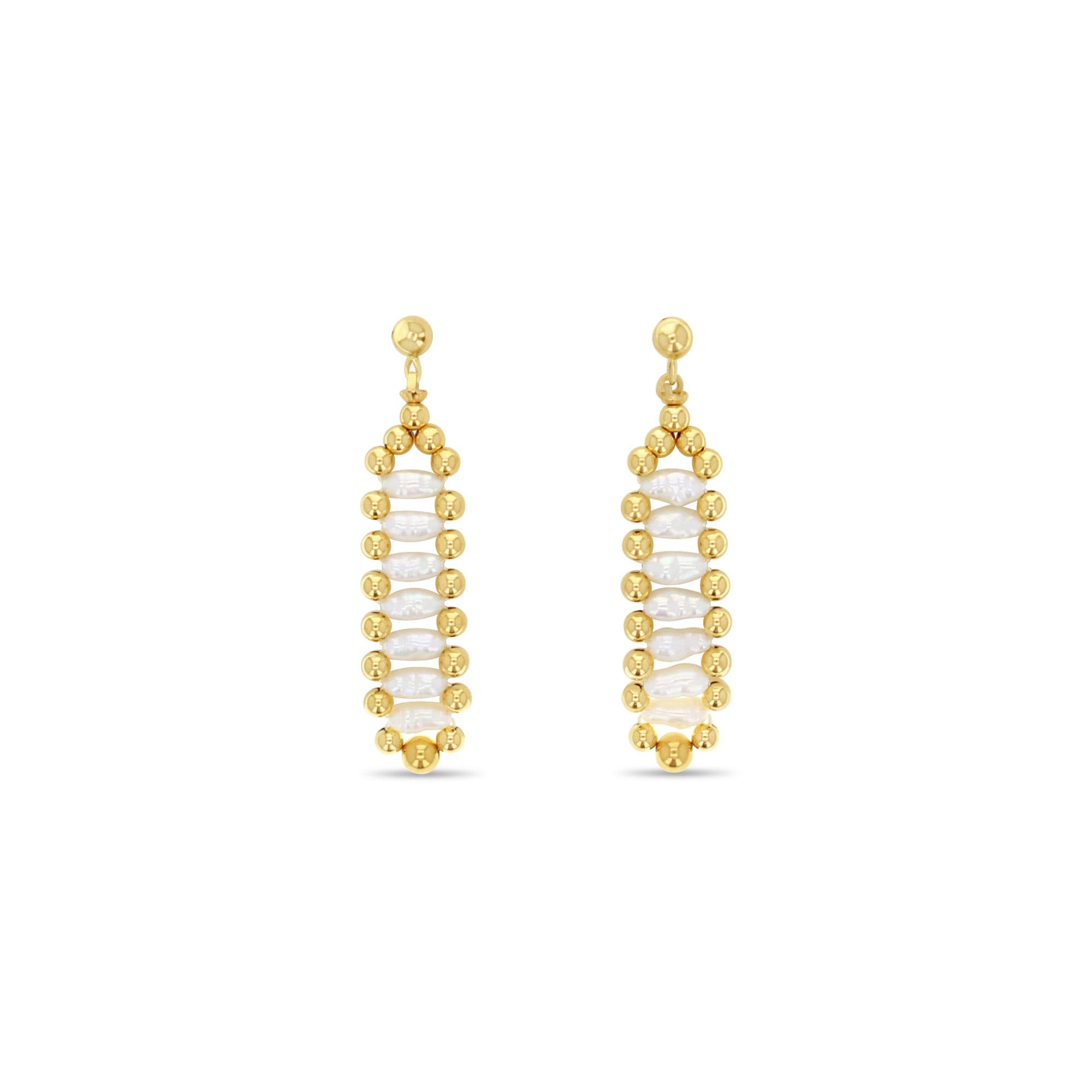 Pendientes colgantes de perlas de arroz en oro amarillo de 14 k