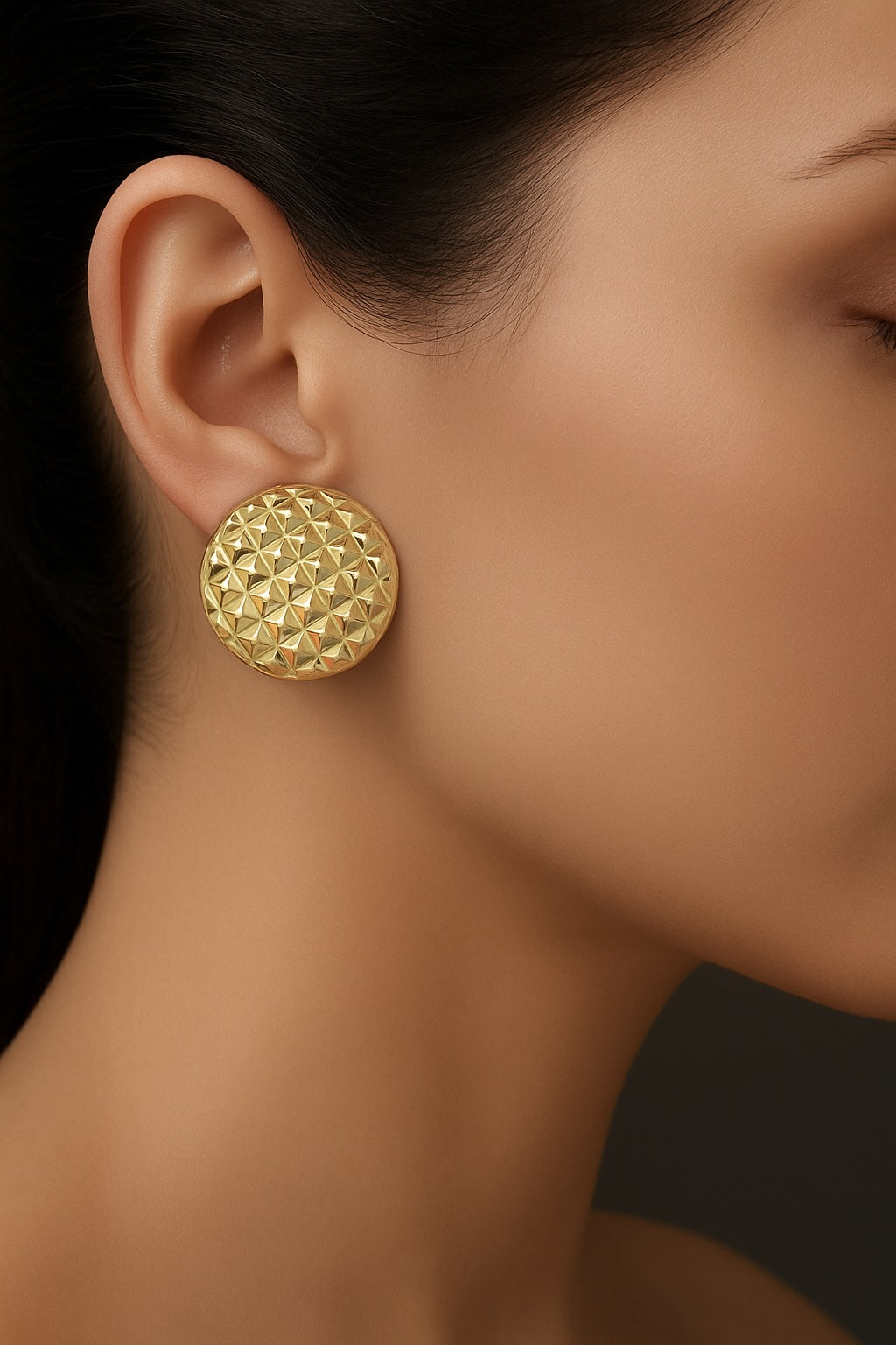 Textured Quilted Dome 14k Yellow Gold Earrings
