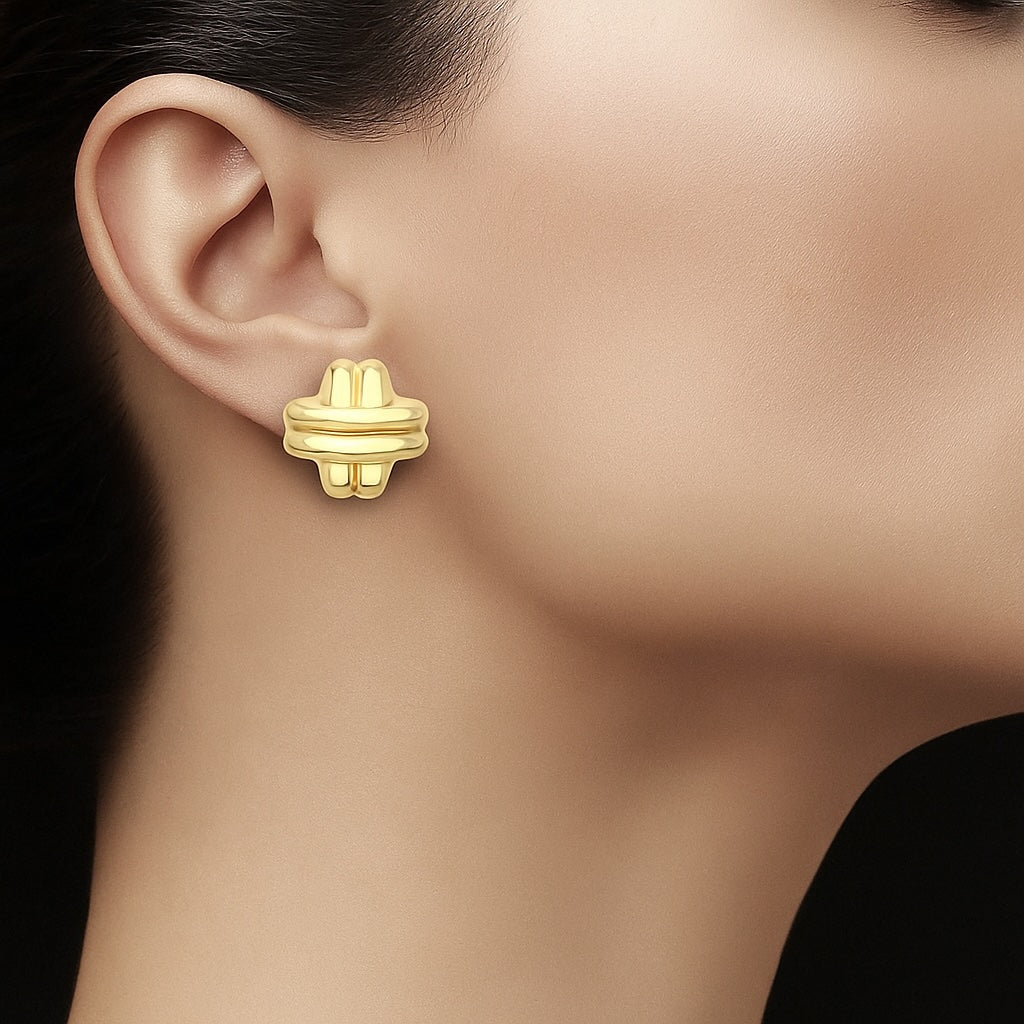 Cross Shaped 14k Yellow Gold Omega Clip-On Earrings