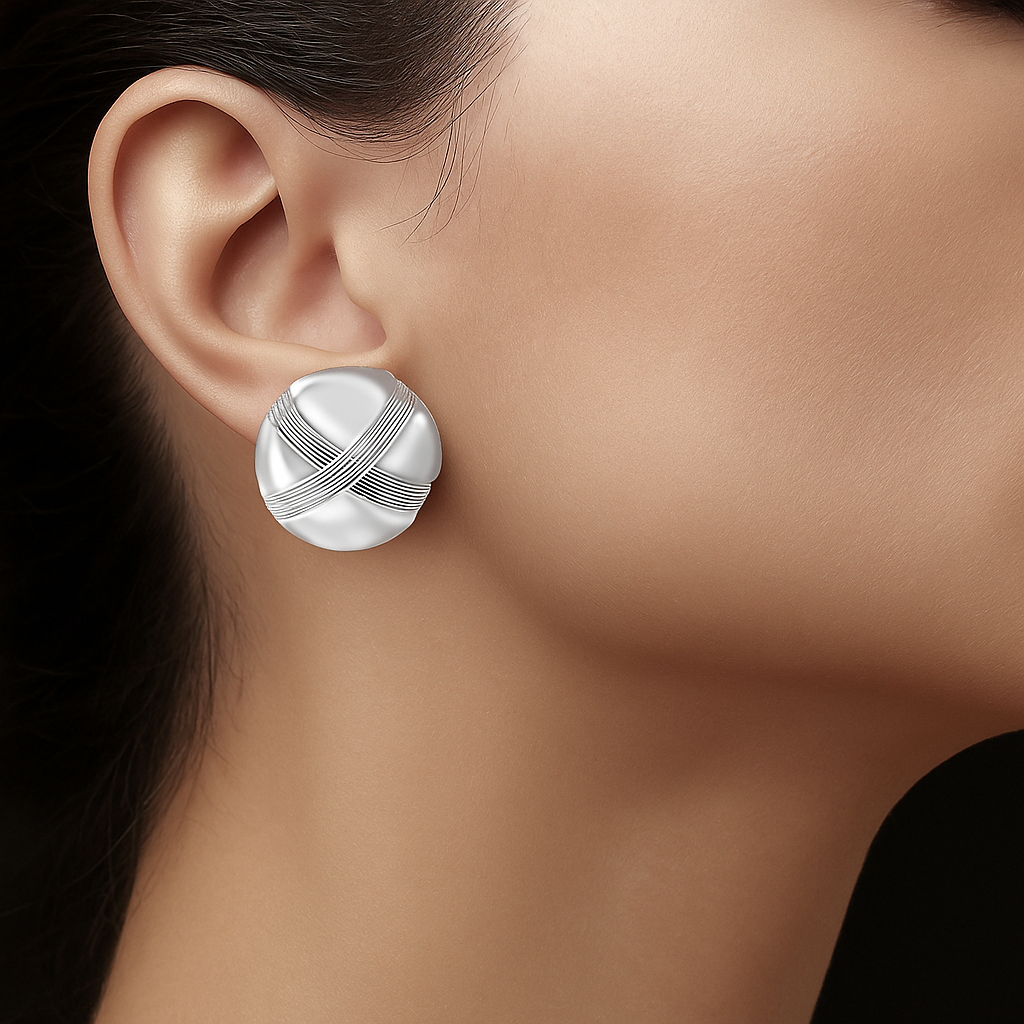 Polished Round with X Textured Design 14k White Gold