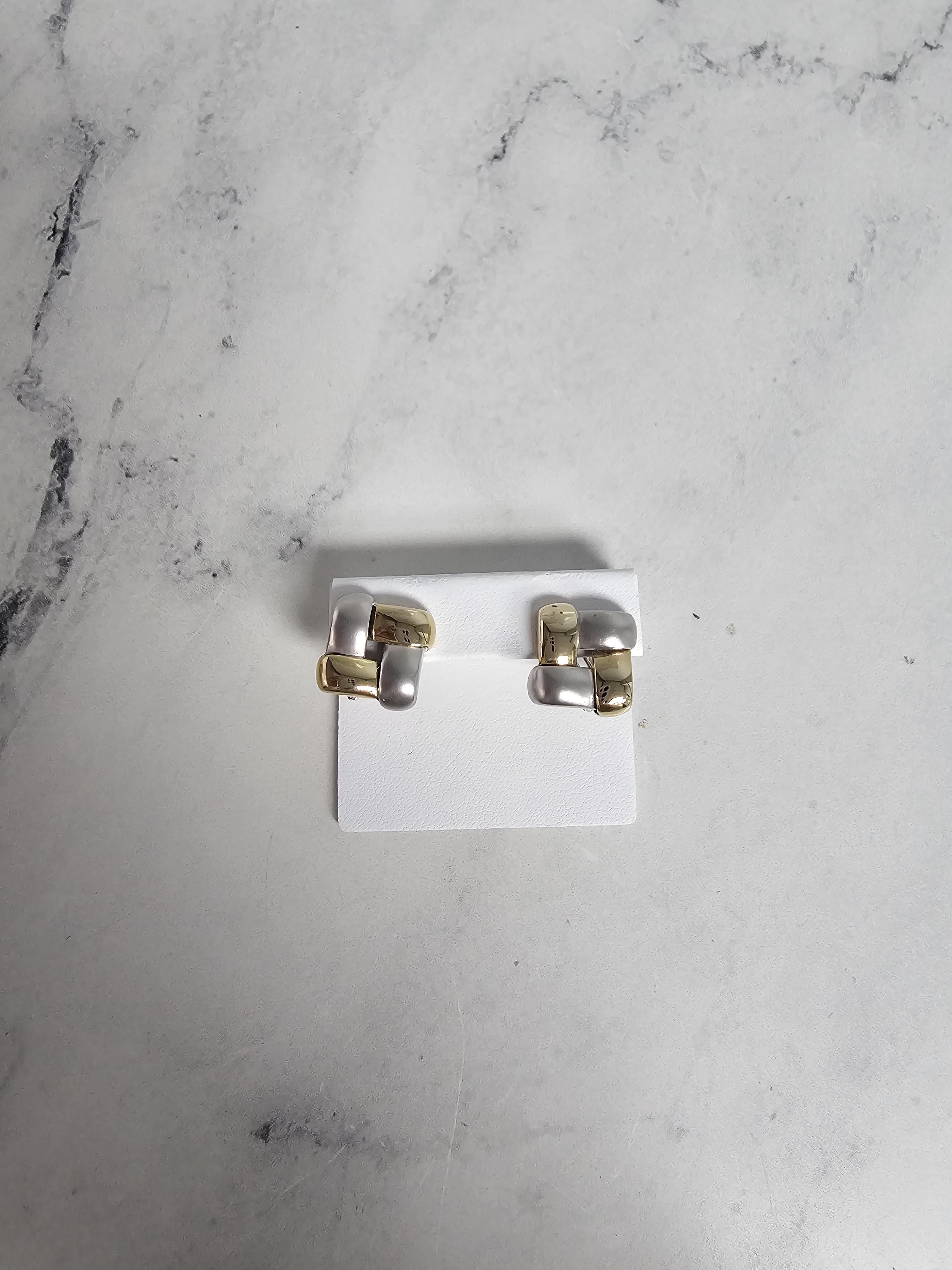 Square White & Yellow Ribbon Earrings 14k Gold